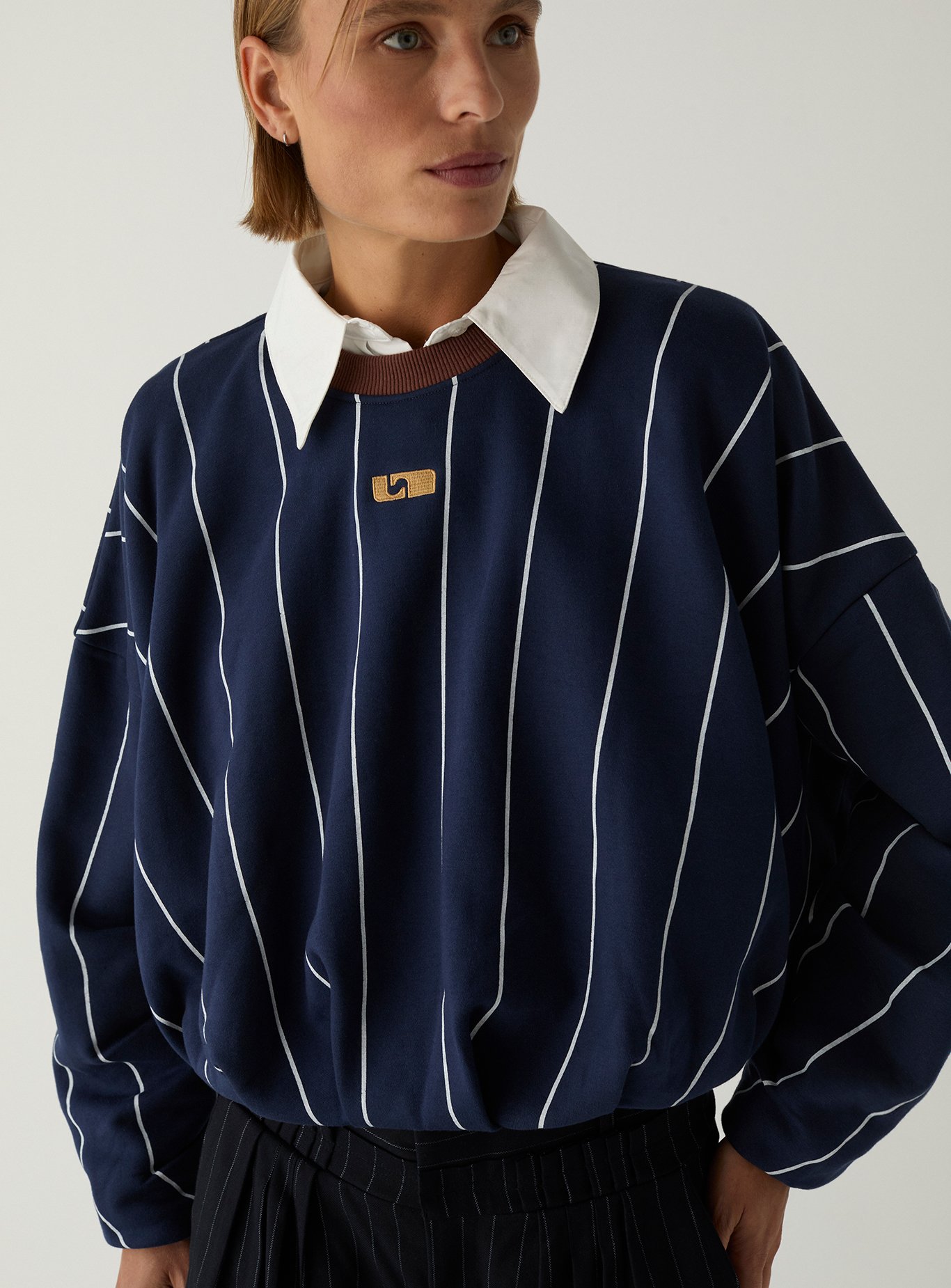 Oversize cotton-blend round-neck striped sweater LAAGAM Blue