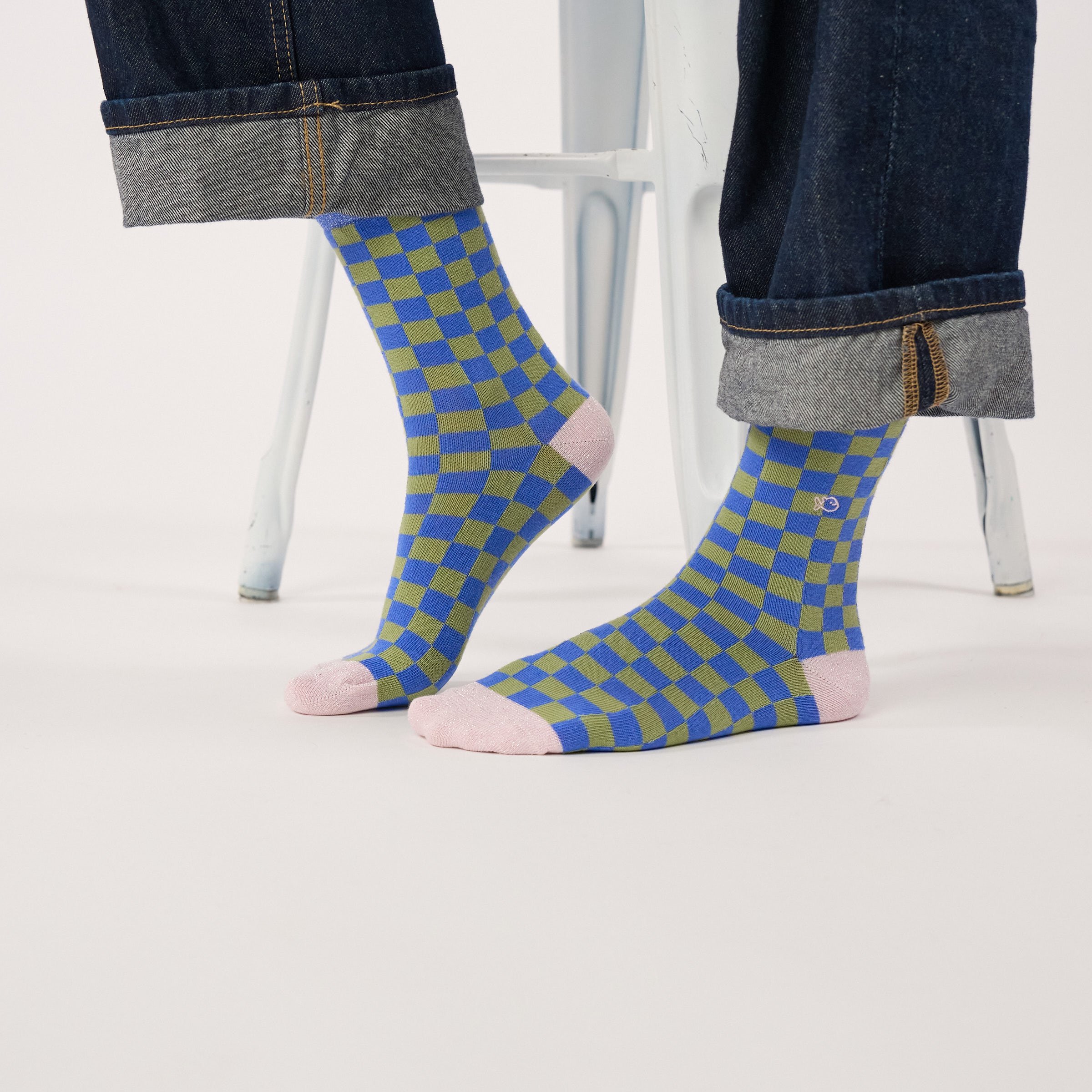 Combed cotton checkered socks | Blue BILLYBELT Women