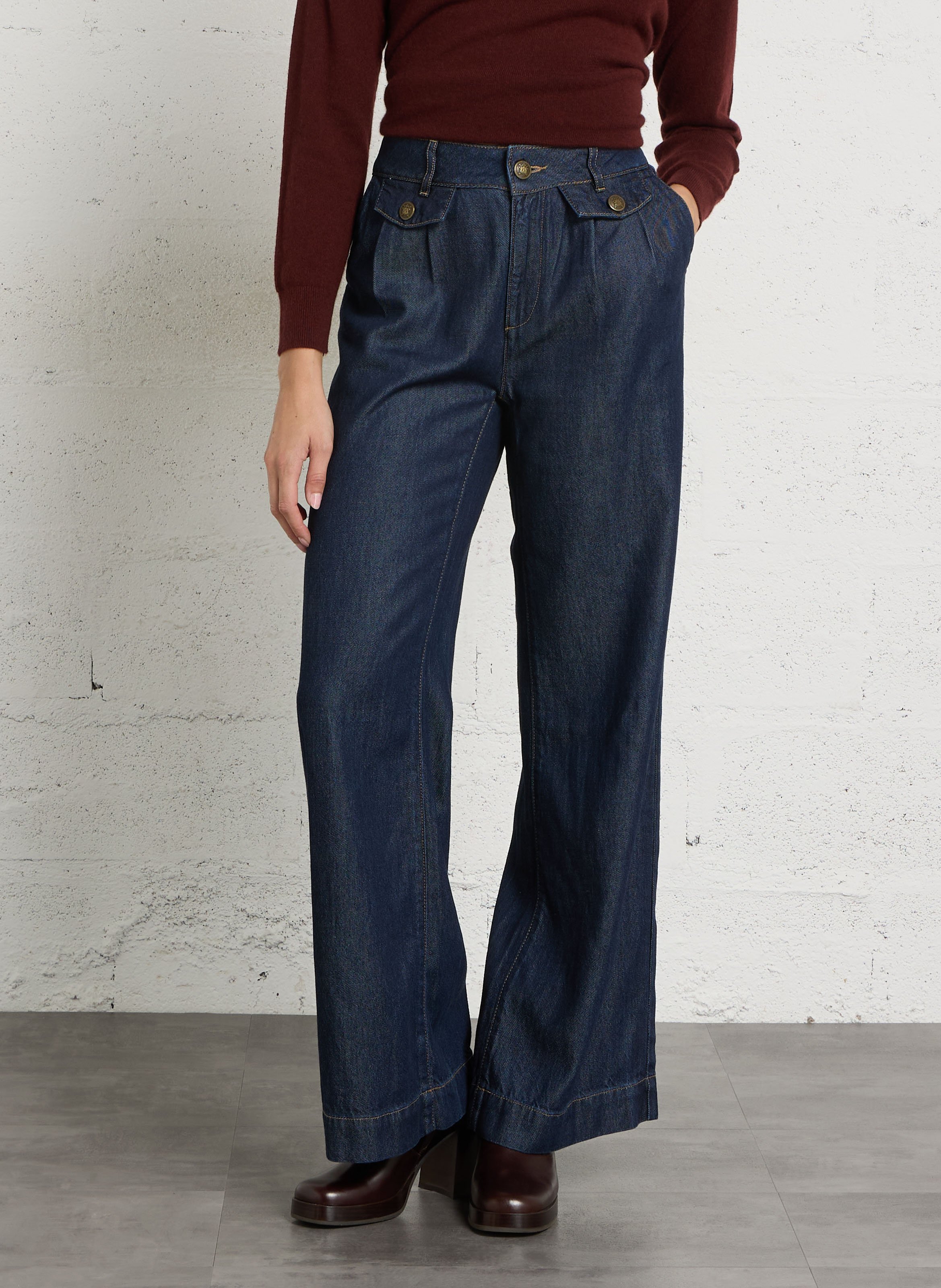 Pantalon large denim  MAISON 123 Bleu