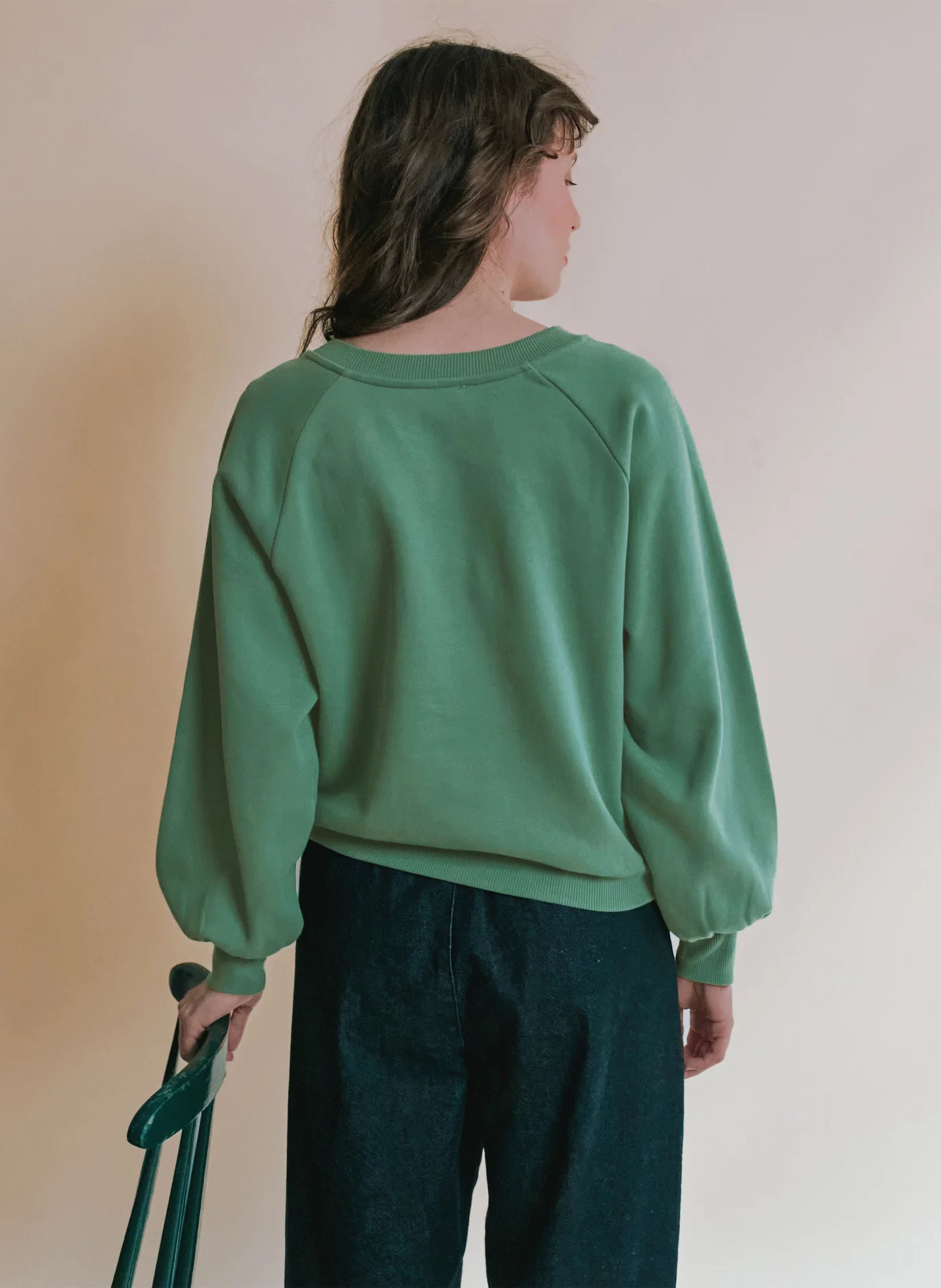 Sweat oversize col rond en coton bio imprimé EMILE ET IDA Vert