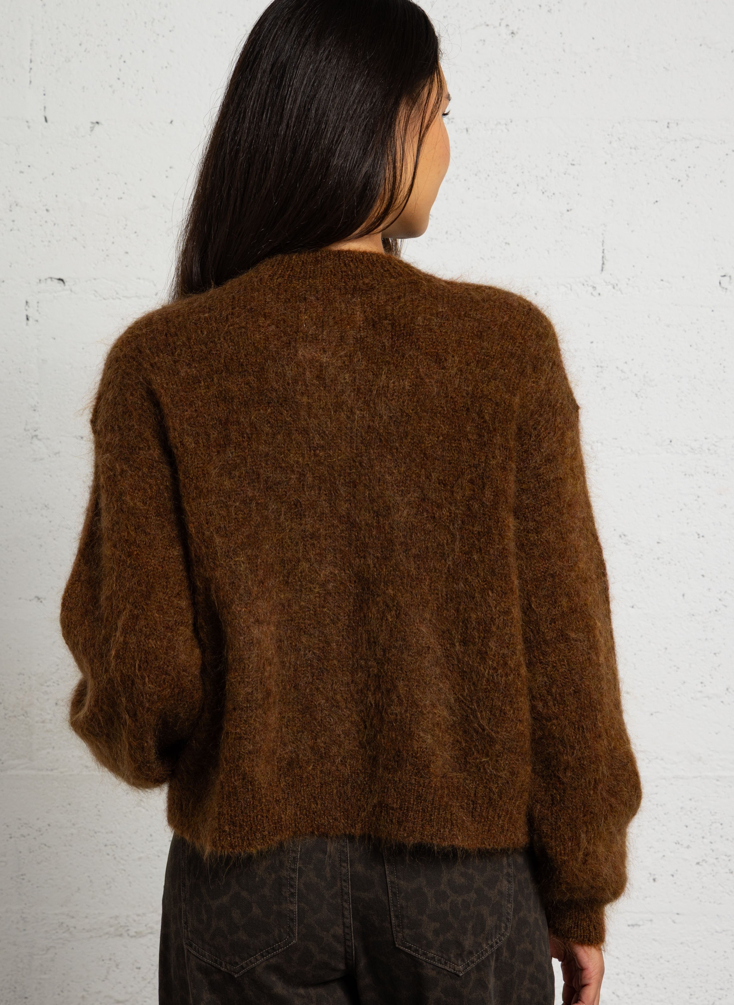 Cardigan ample en mohair mélangé DES PETITS HAUTS Marron