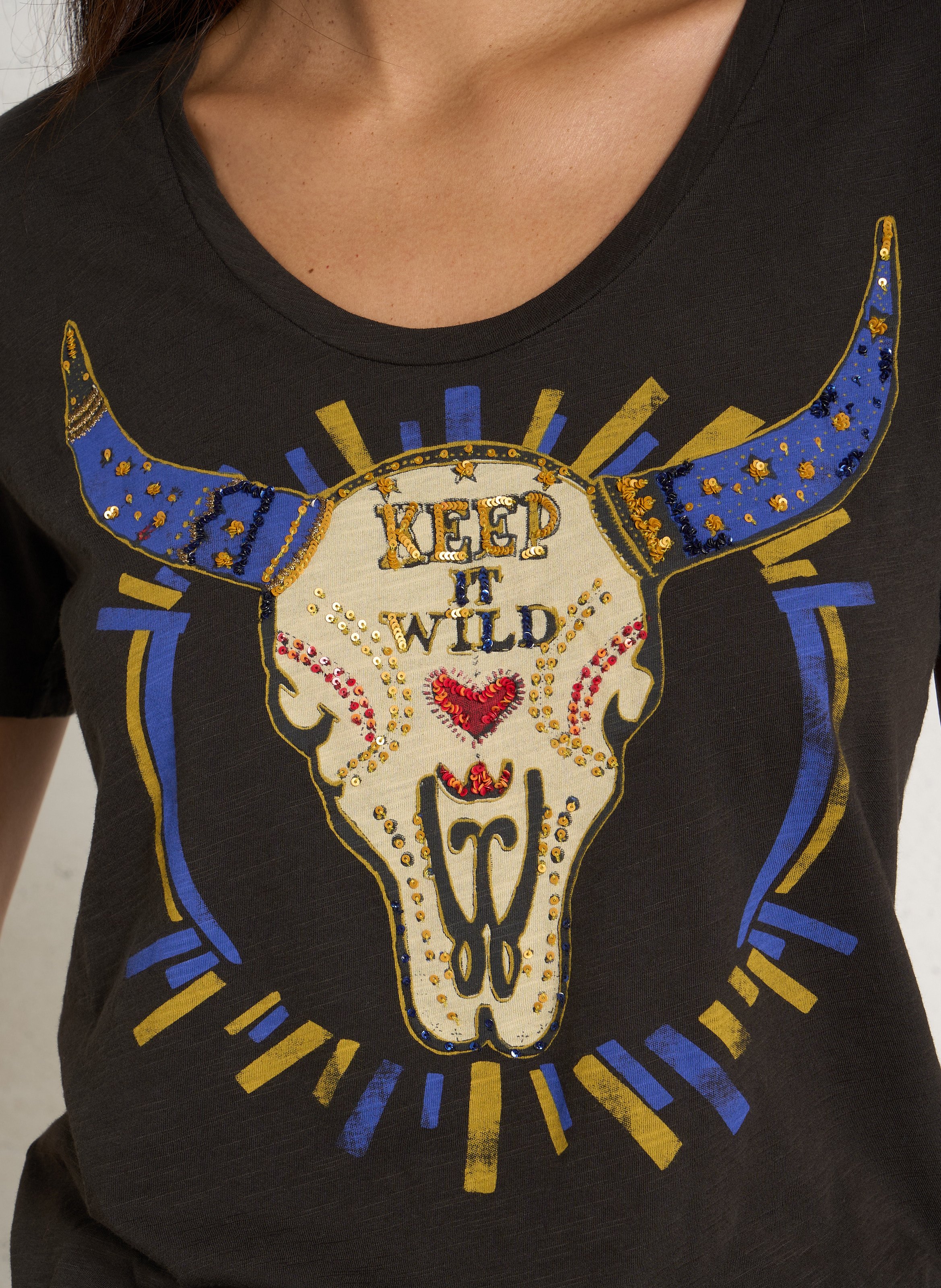 T-shirt met pailletten van biologisch katoen LEON & HARPER Grijs