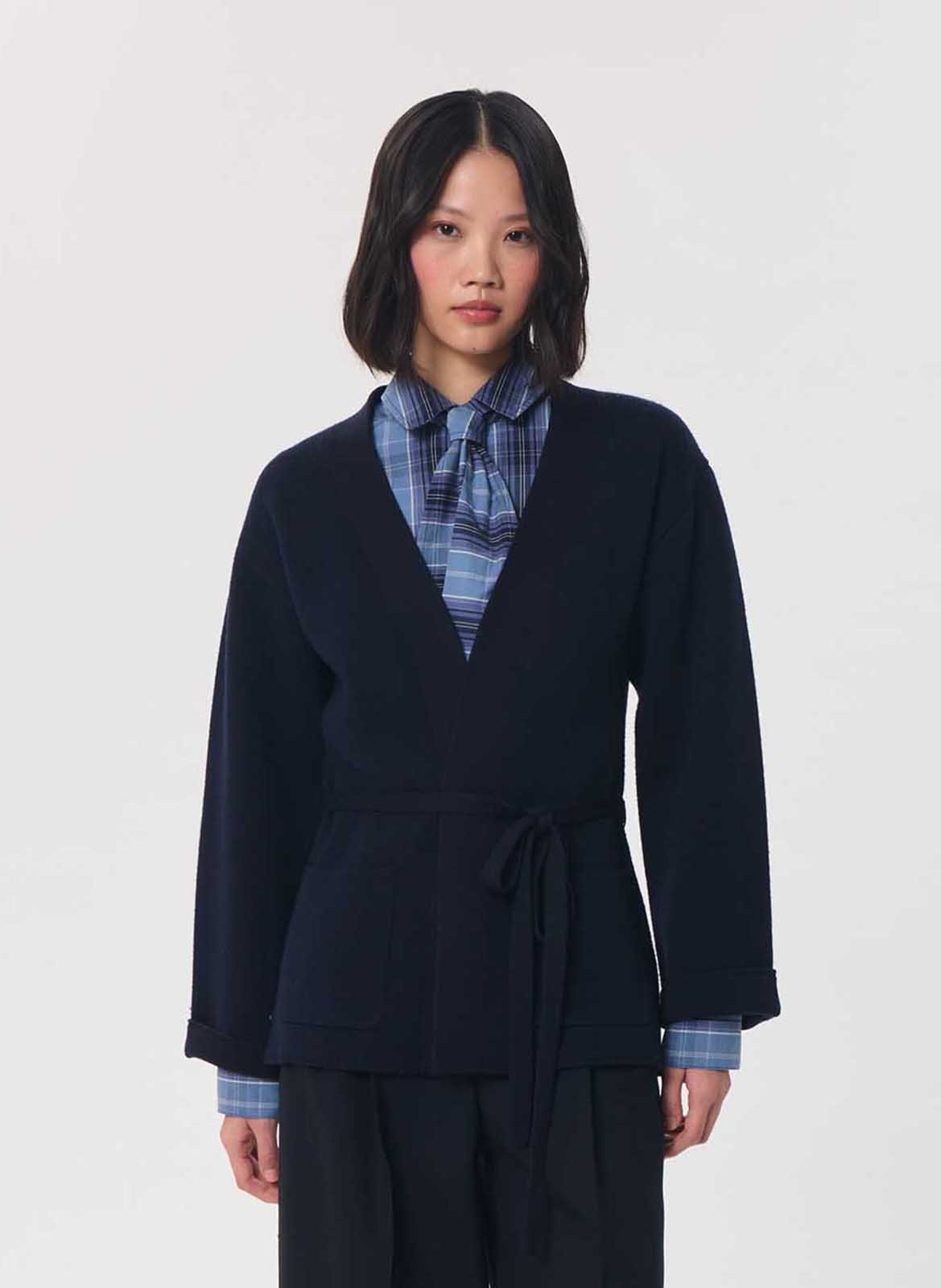 Lange Wickelstrickjacke aus Wollmischung TARA JARMON Blau
