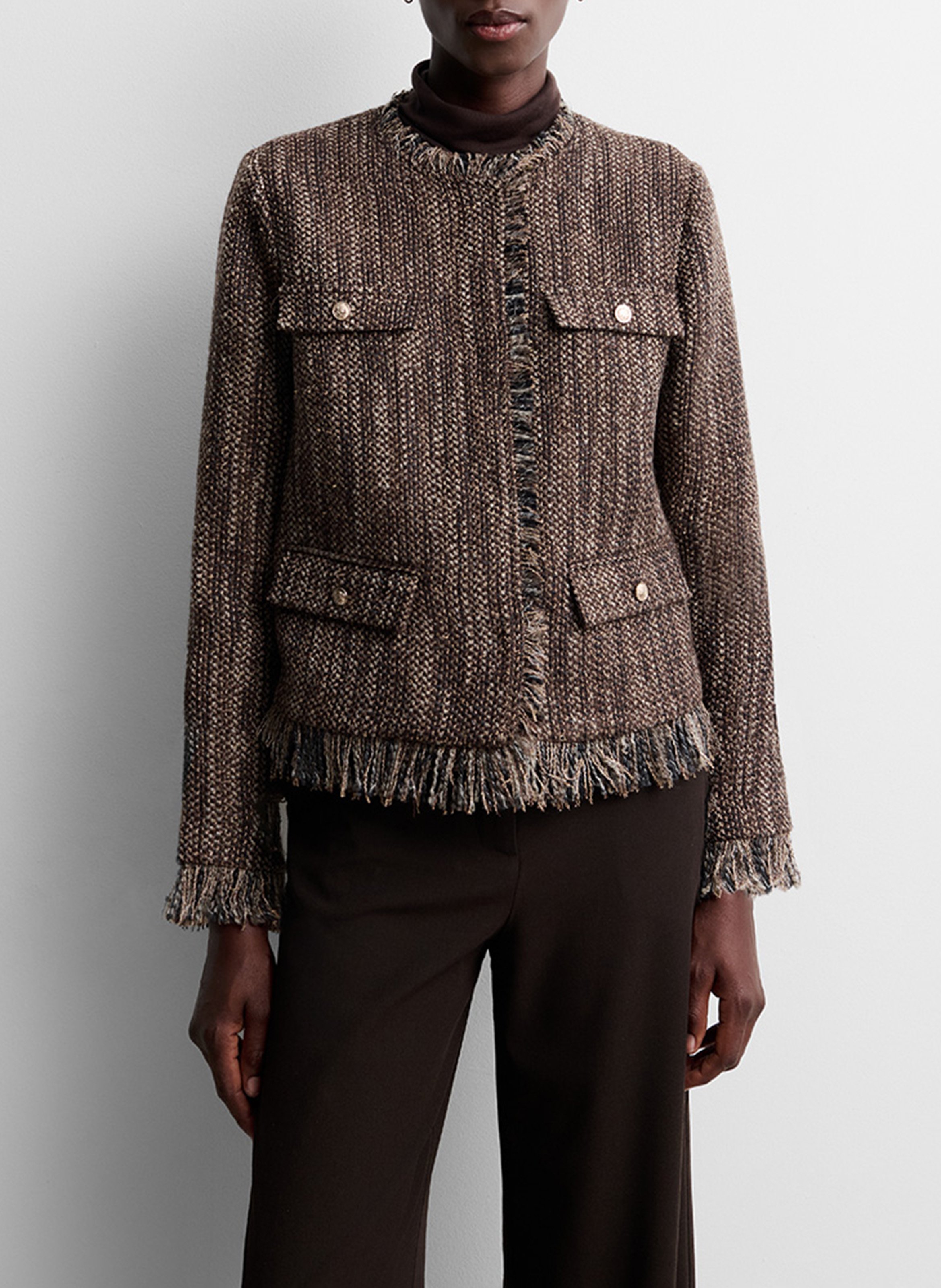 Straight round-neck tweed jacket SIMORRA Brown