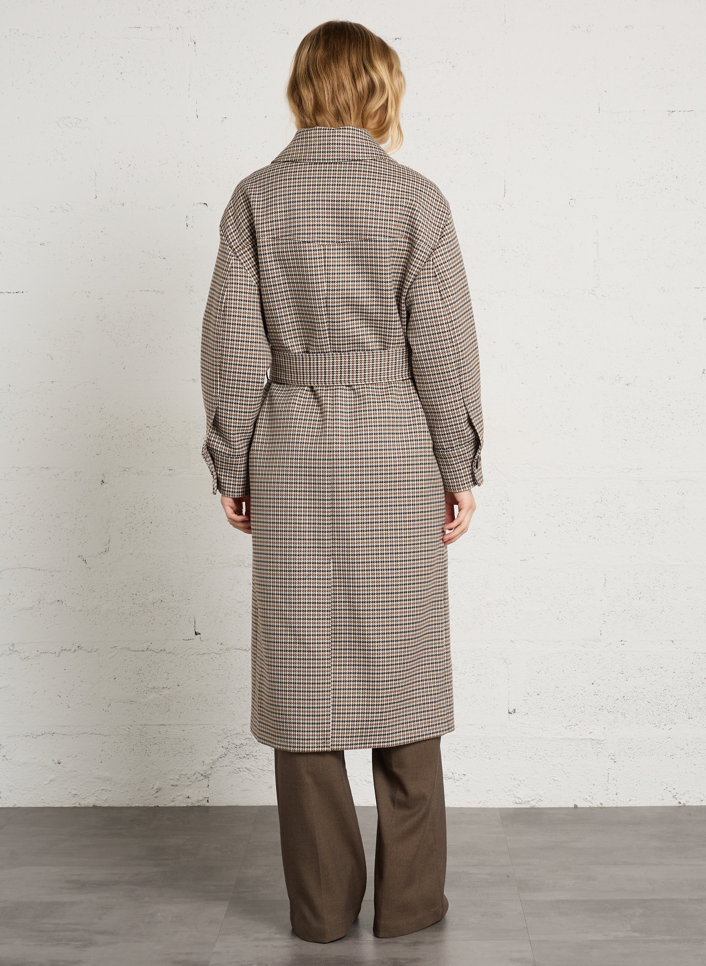 Long classic-collar coat in a houndstooth pattern MAISON 123 White