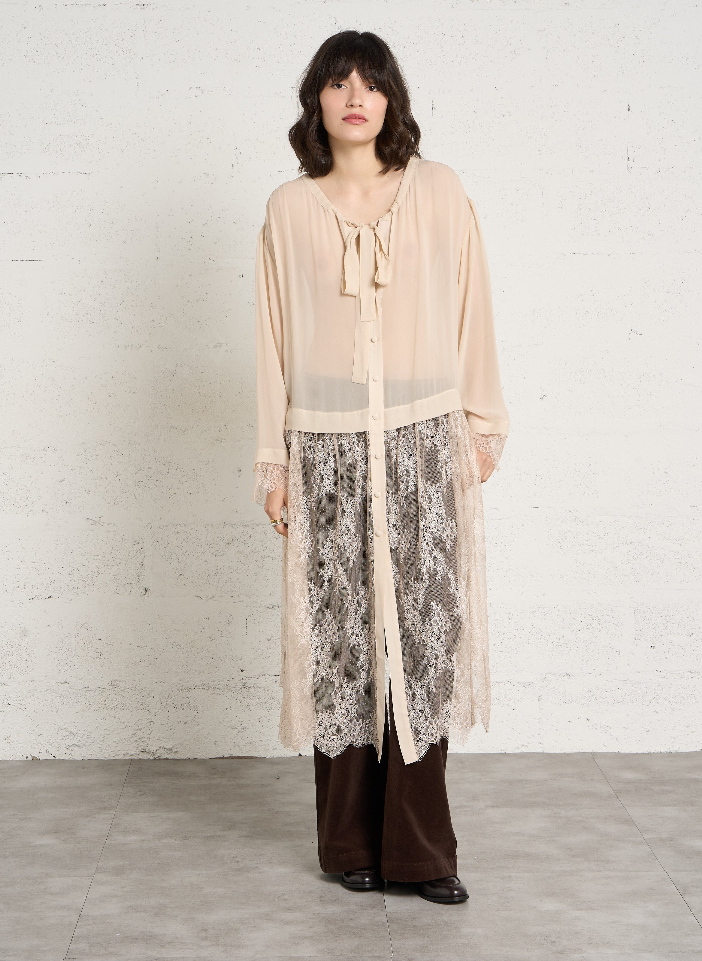 Lange, wijde jurk met kant LIU JO Beige