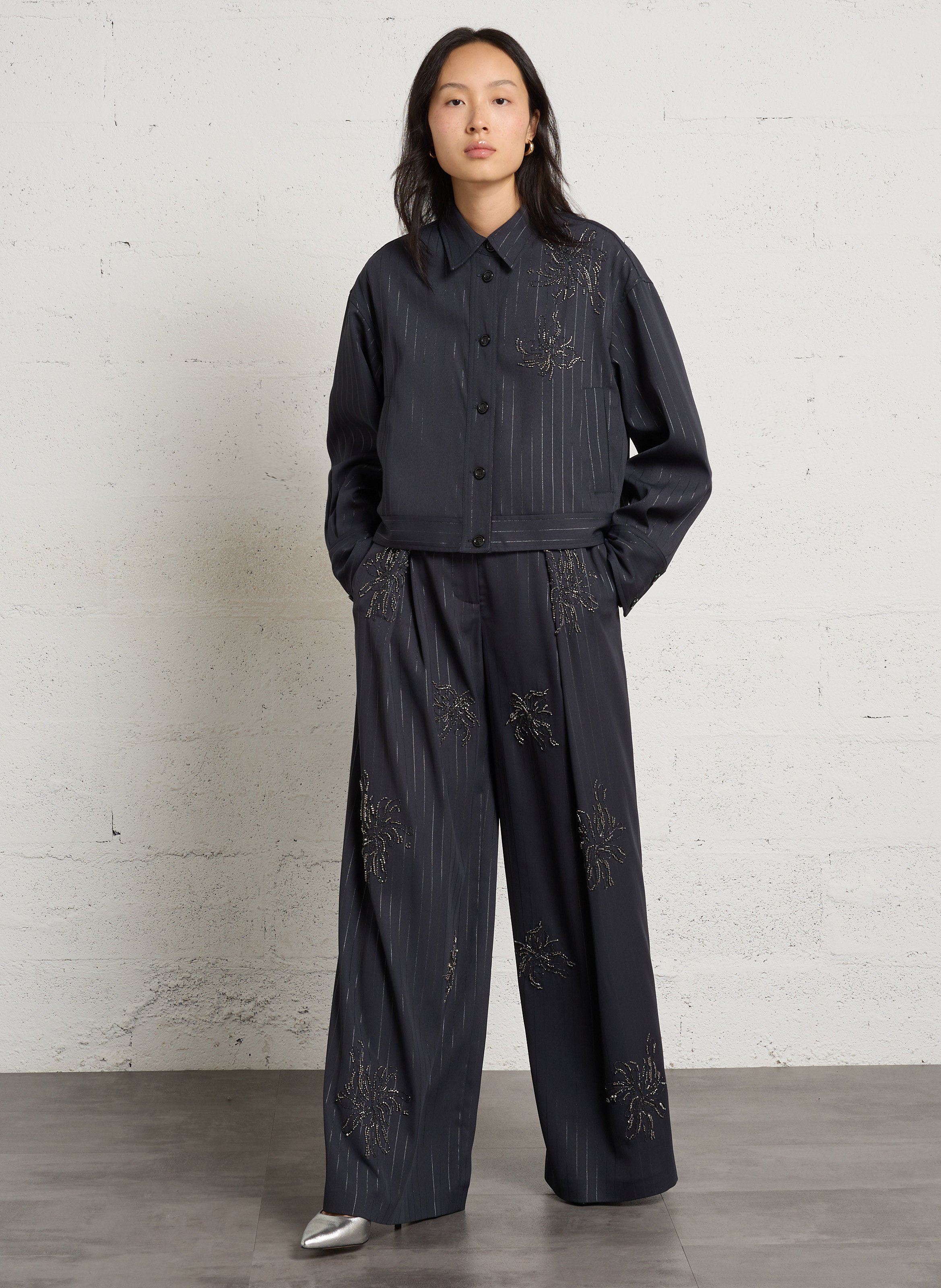 Kurzjacke mit Streifen und Perlen LIU JO Grau
