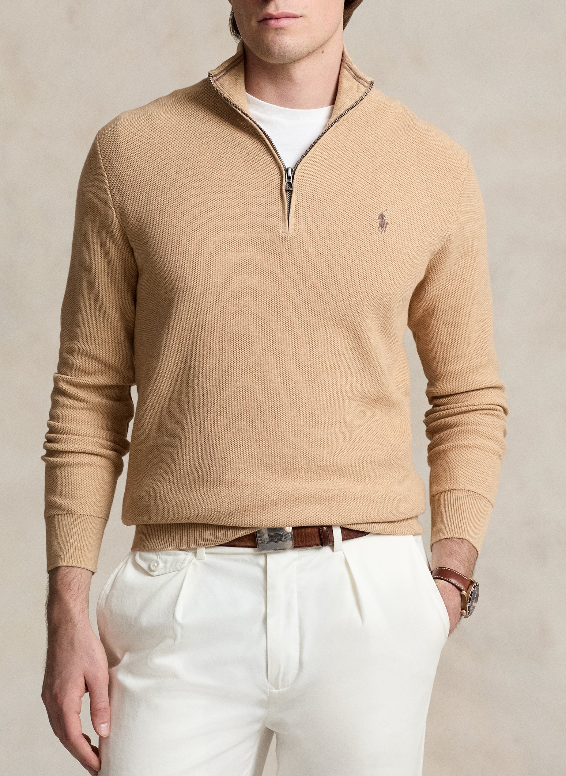 Pull col montant zippé en coton piqué POLO RALPH LAUREN