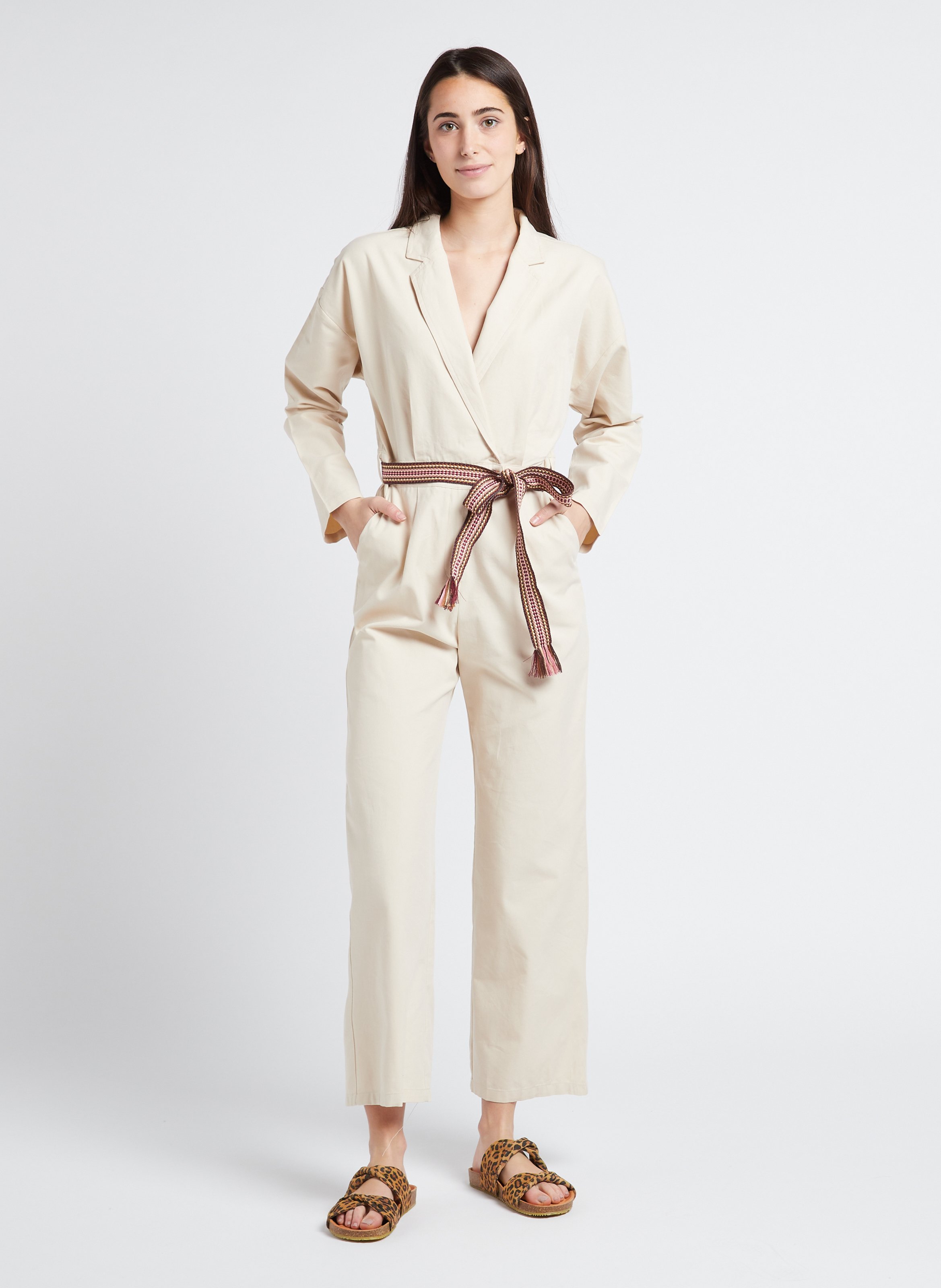 Cotton-blend belted jumpsuit with tailored collar LA PETITE ETOILE Beige