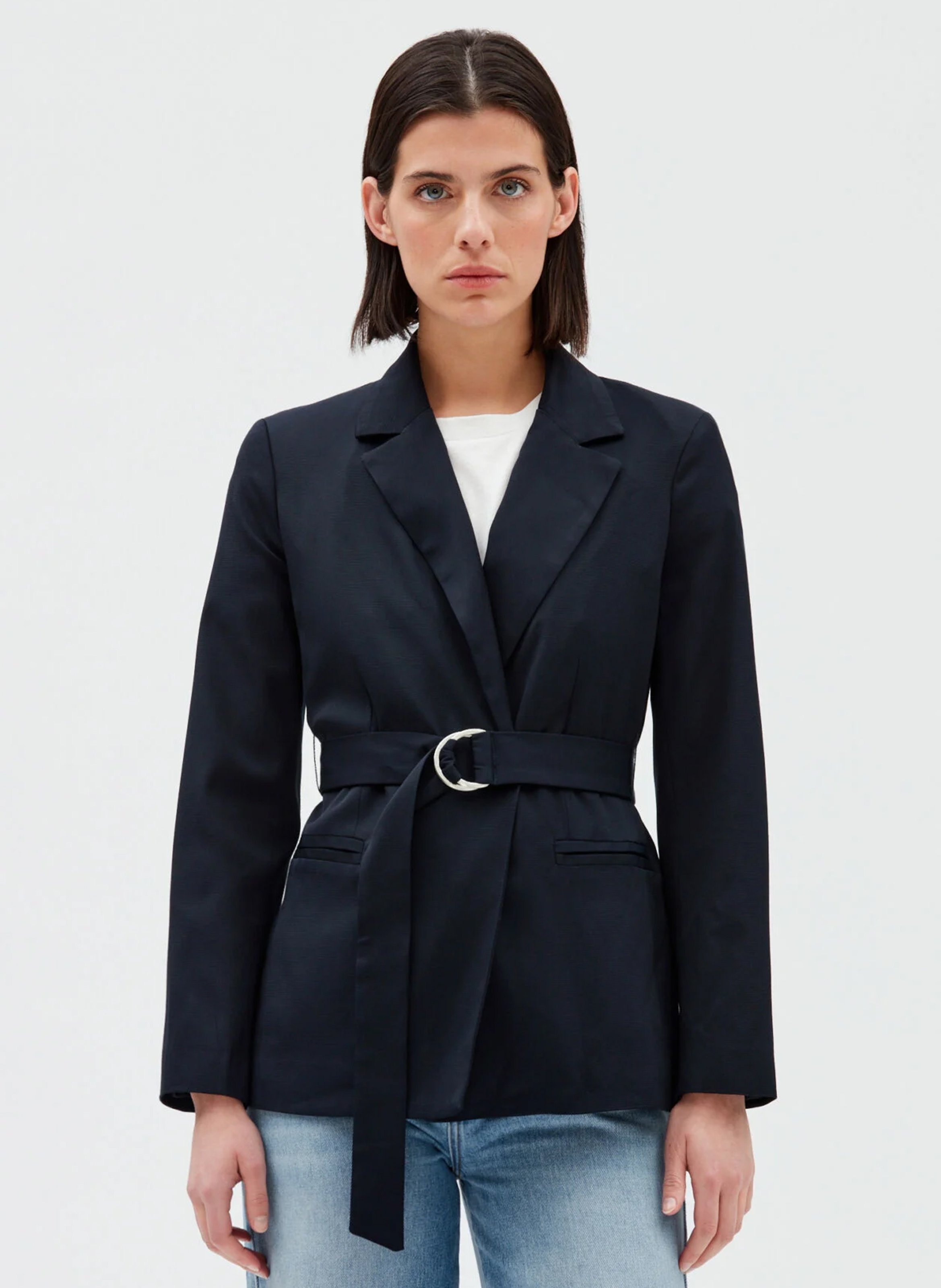 Blue Fitted long sleeved tailored jacket