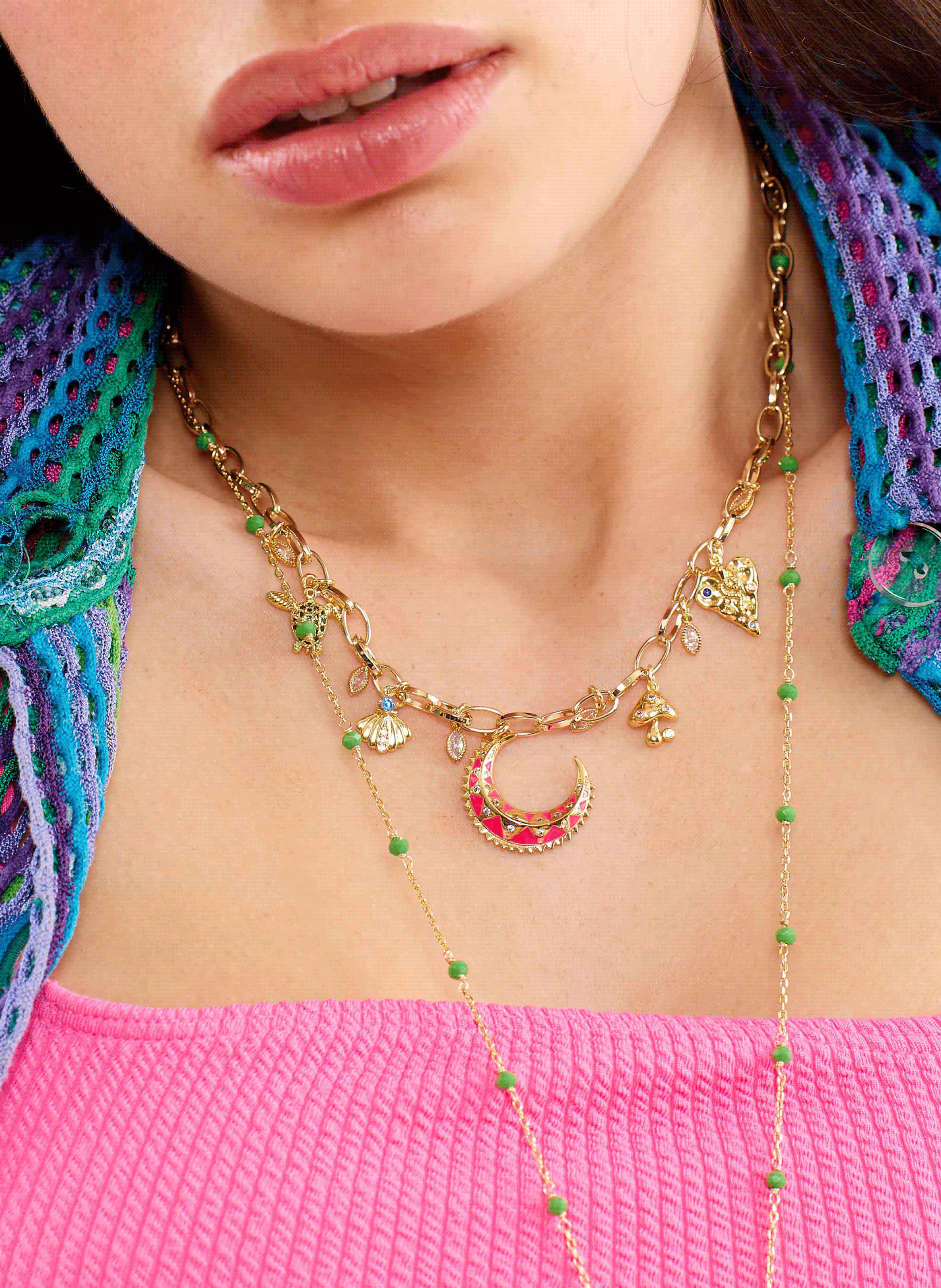 Choker necklace with pendants and charms HIPANEMA Red