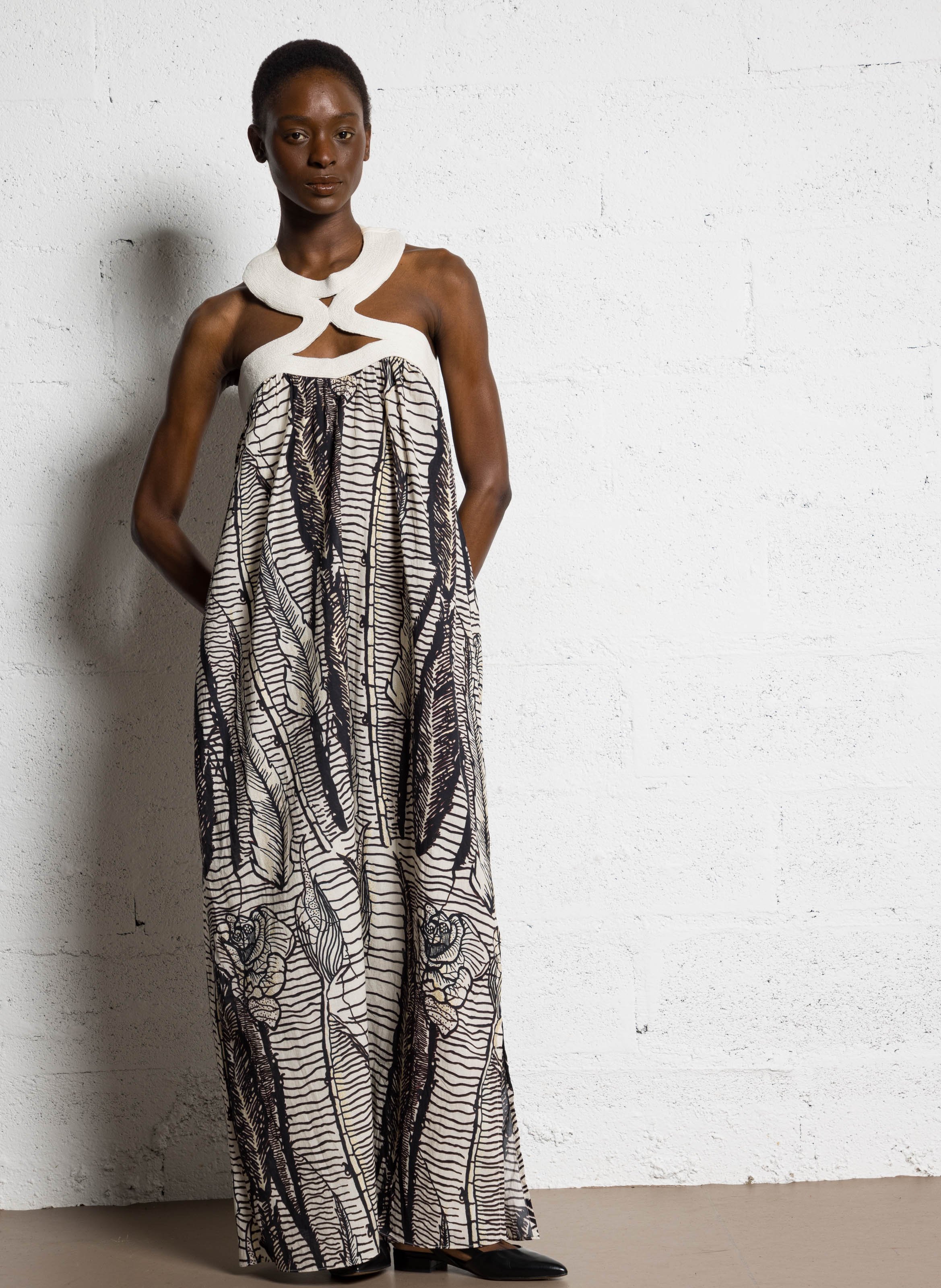 Round-neck printed cotton midi dress MES DEMOISELLES Brown