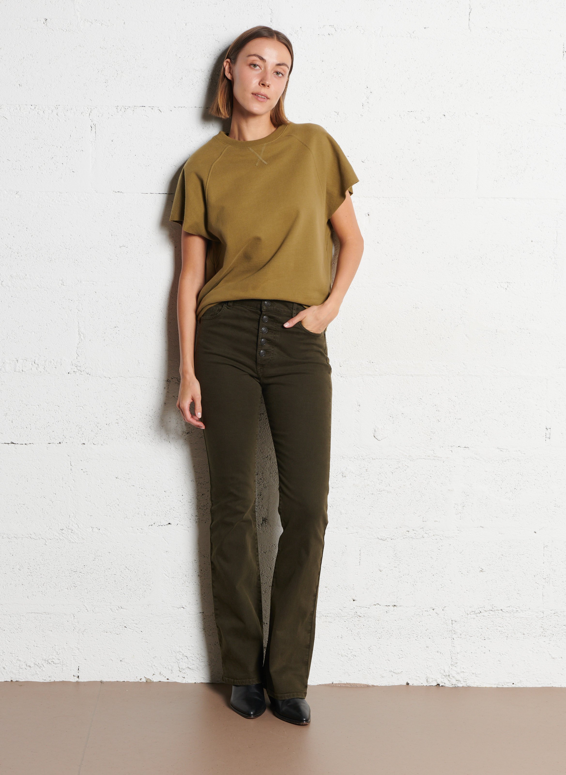 Sweat col rond en coton IKKS Kaki