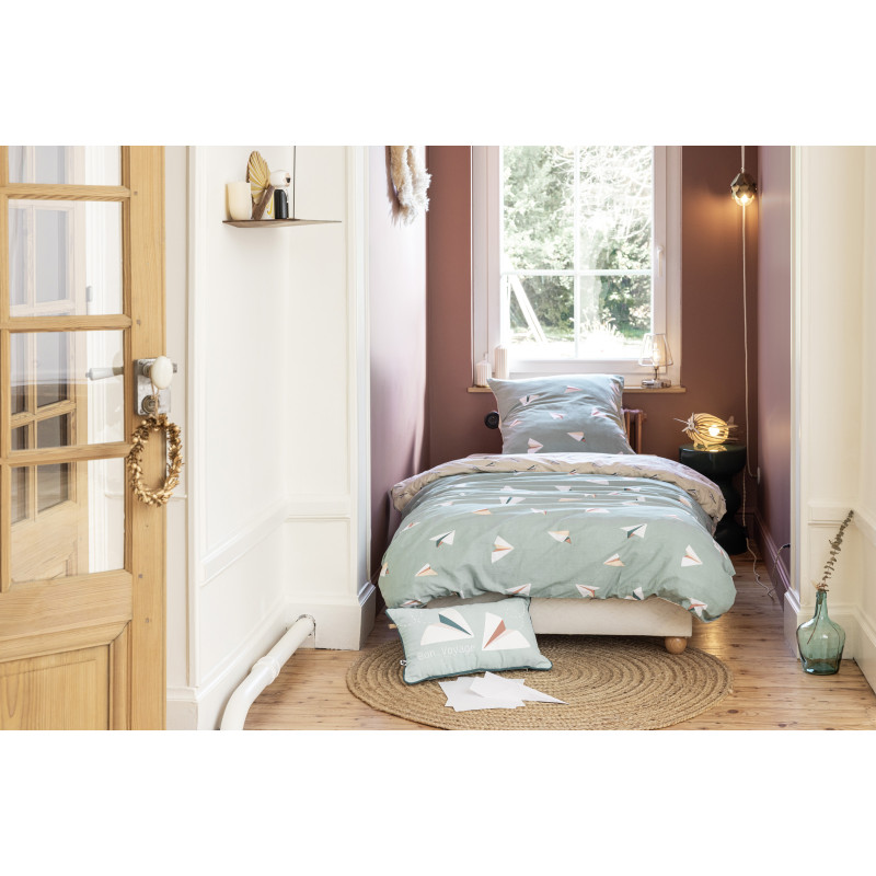 Duvet set all sizes "little papers" reversible 100% cotton / 57 threads/cm² L'EFFET PAPILLON Multicolored