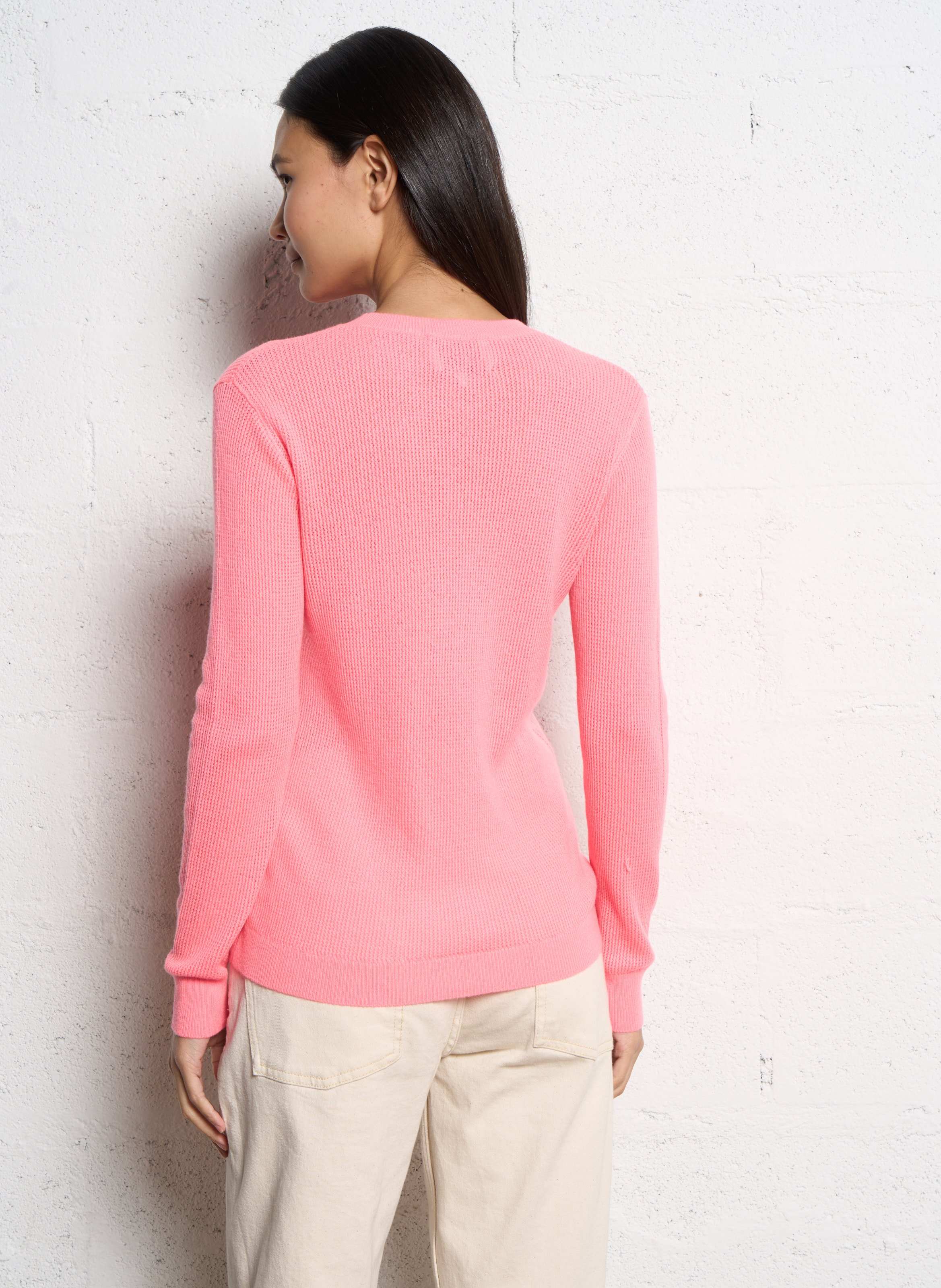 Pull droit col rond en cachemire Rose