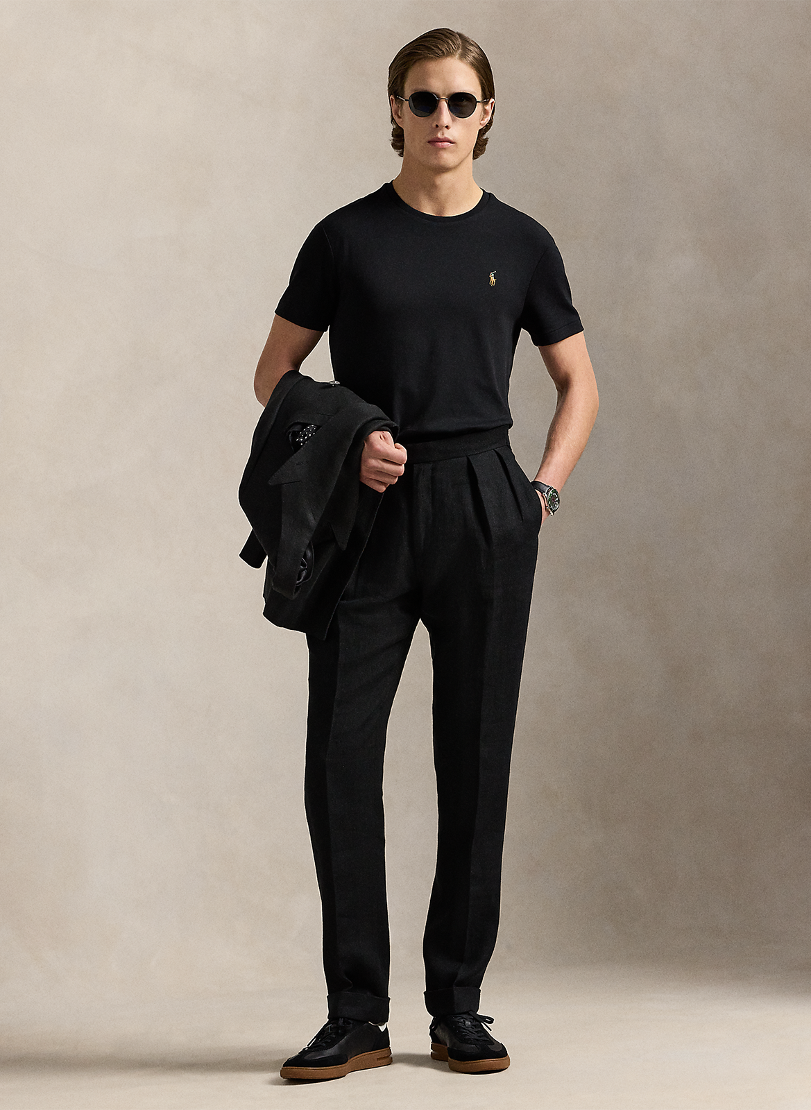 Round-neck slim-fit pima cotton T-shirt with Pony Player POLO RALPH LAUREN Black