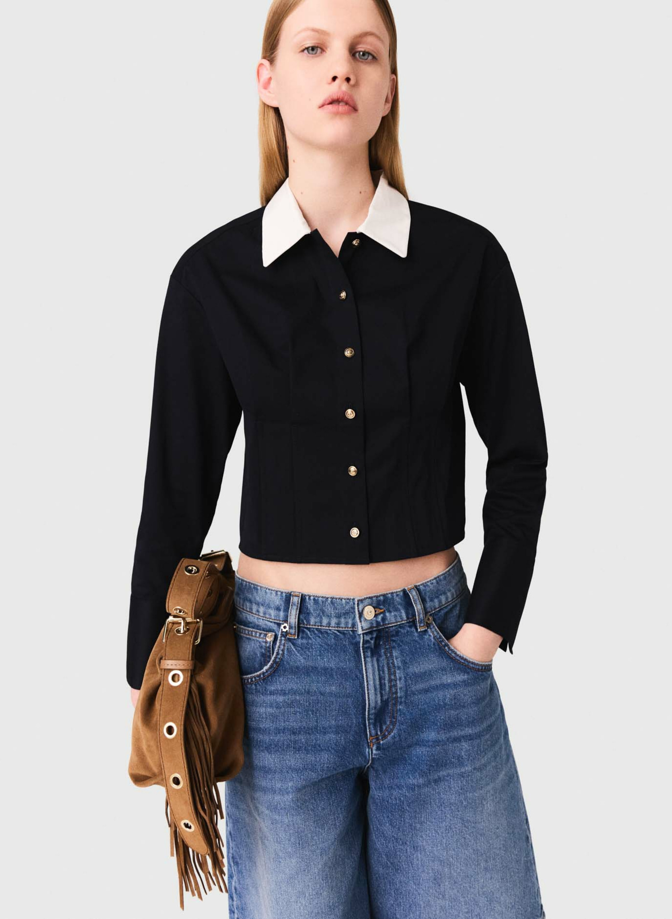 Chemise col classique en coton mélangé MAJE Bleu