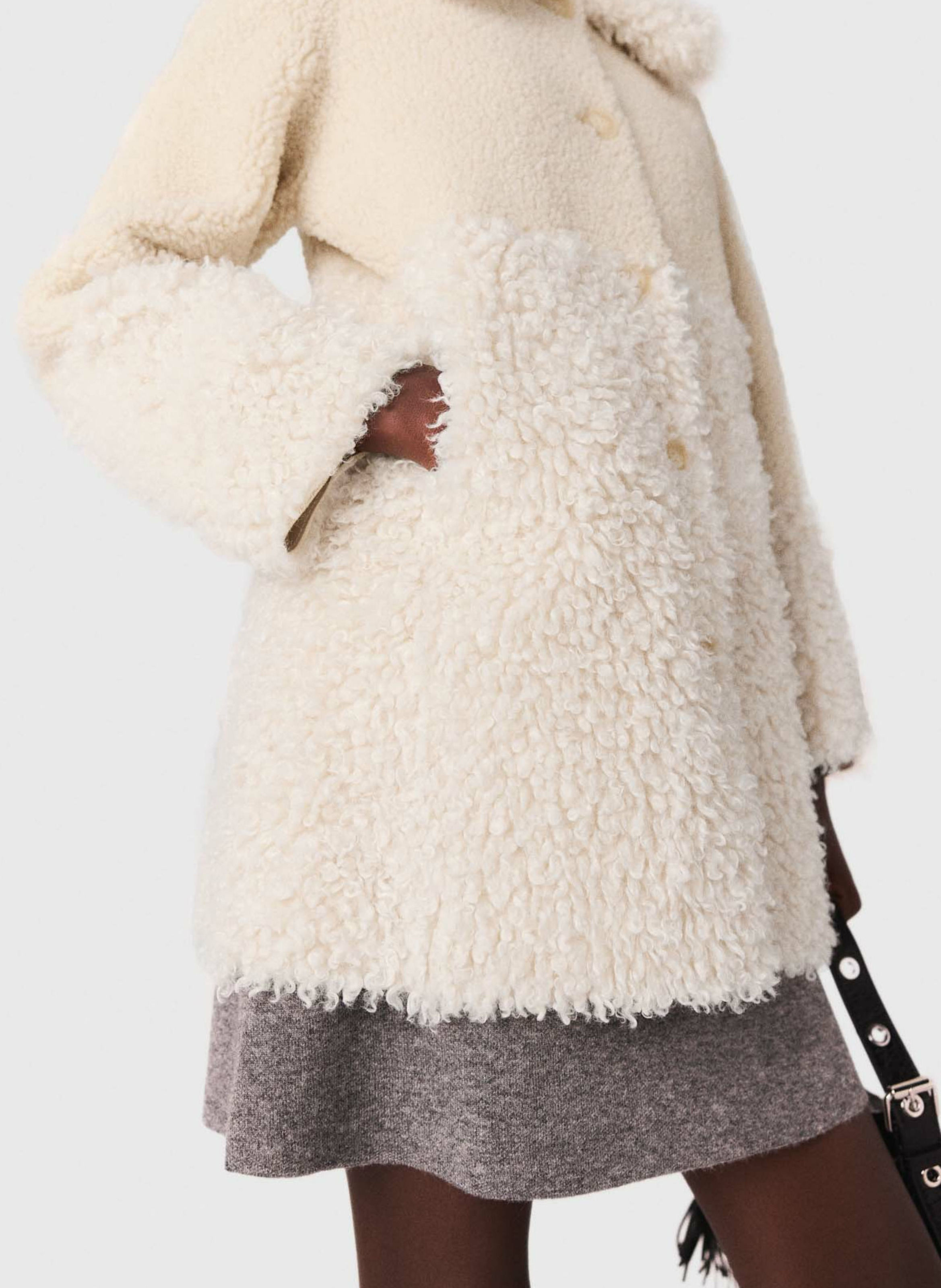 Manteau col large effet fourrure   MAJE Beige