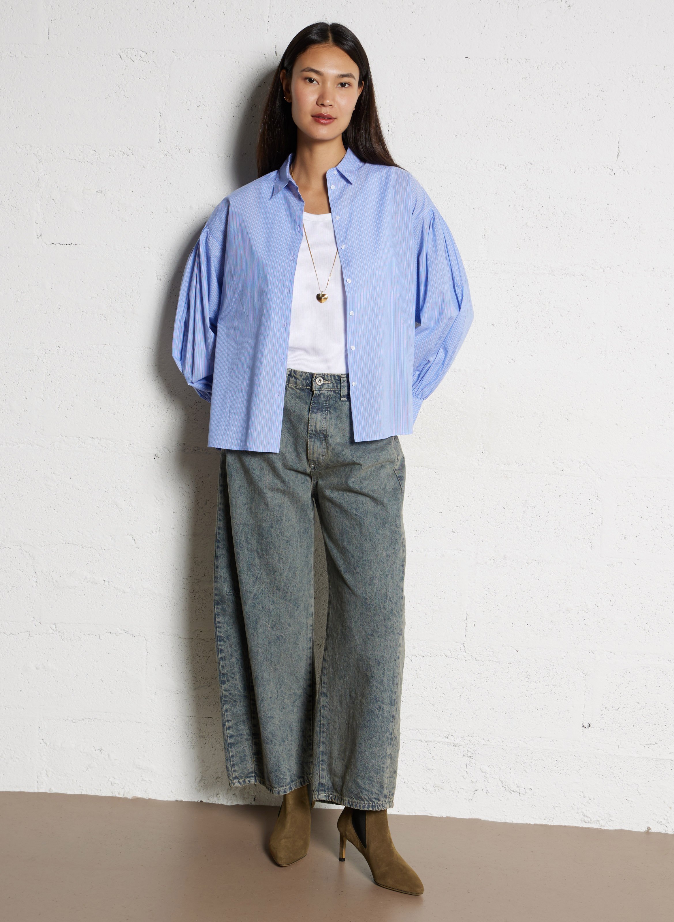 Ruimvallende, gestreepte, katoenen blouse met klassieke kraag SUD EXPRESS Blauw