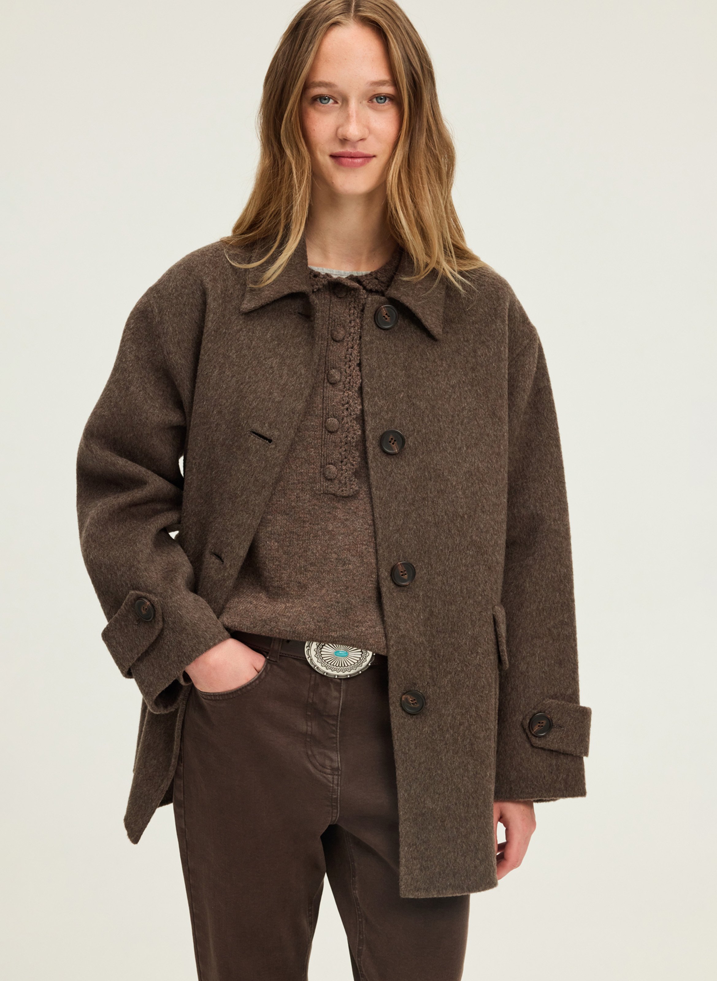 Solid color double-face wool coat PABLO Brown