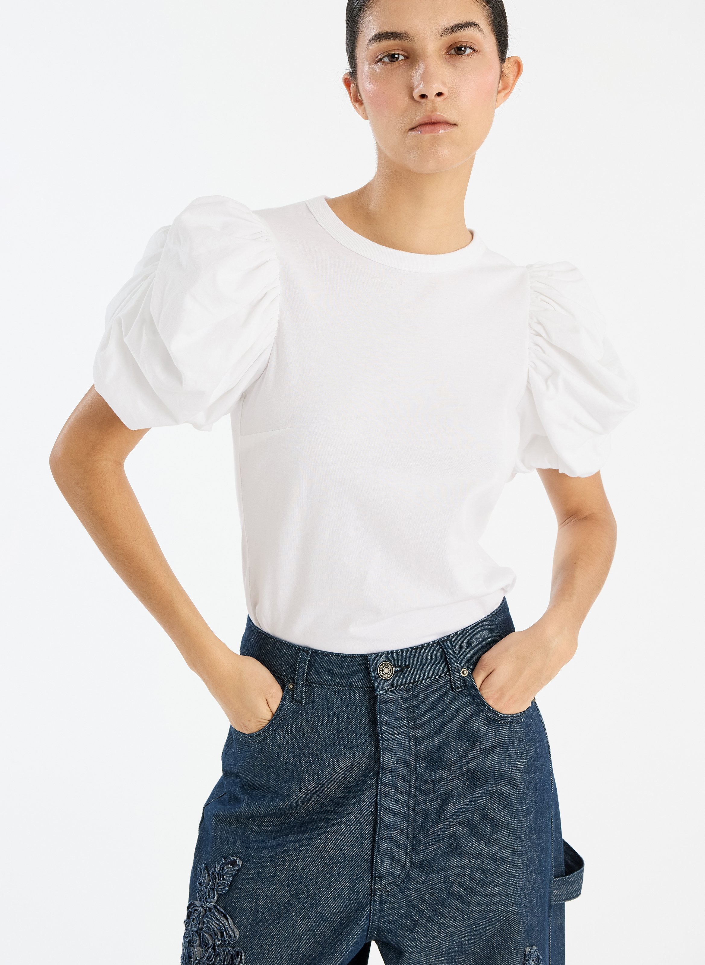 Organic cotton round neck straight top ROTATE White