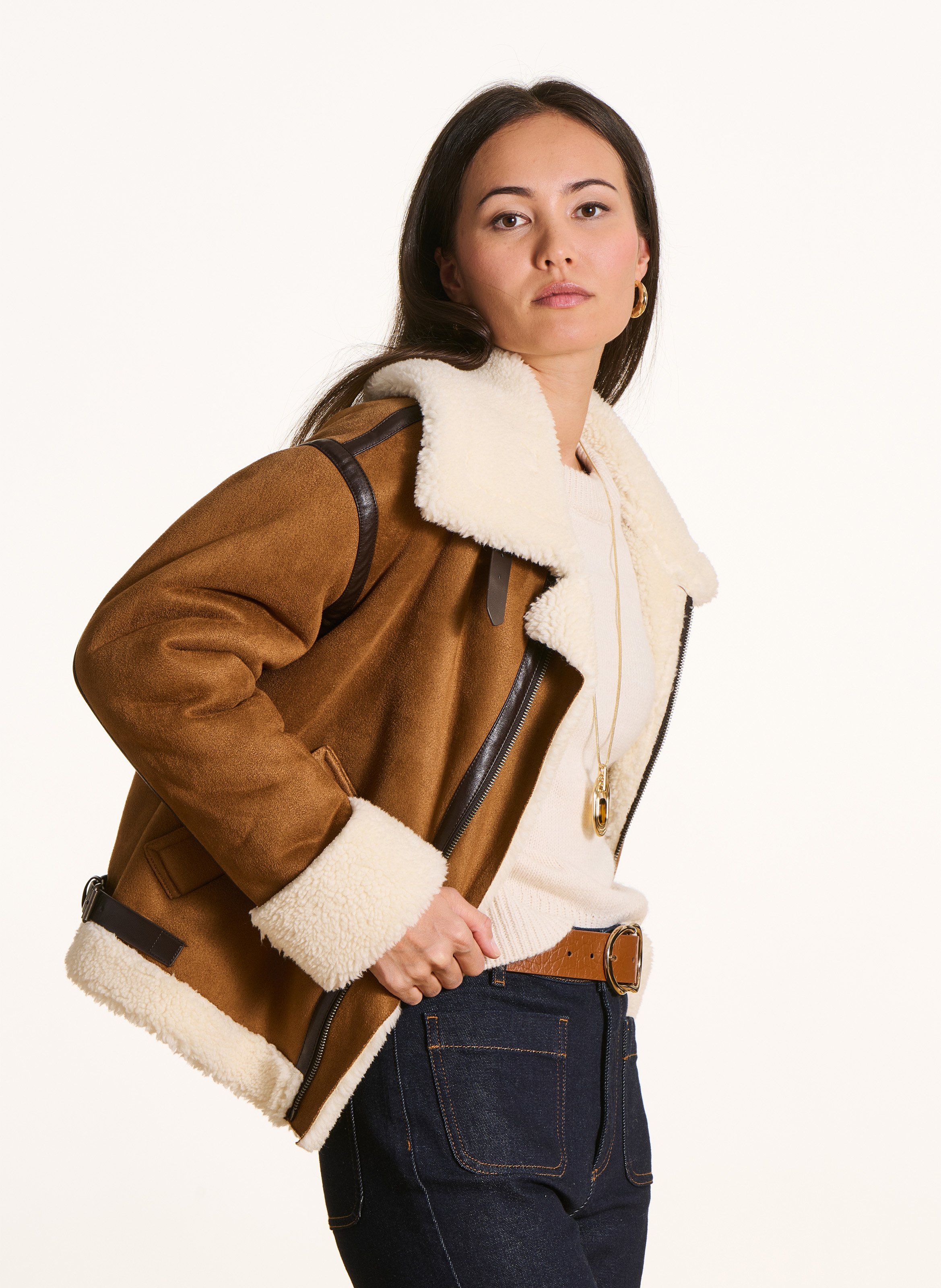 Blouson bombardier effet cuir velours  LA FEE MARABOUTEE Marron