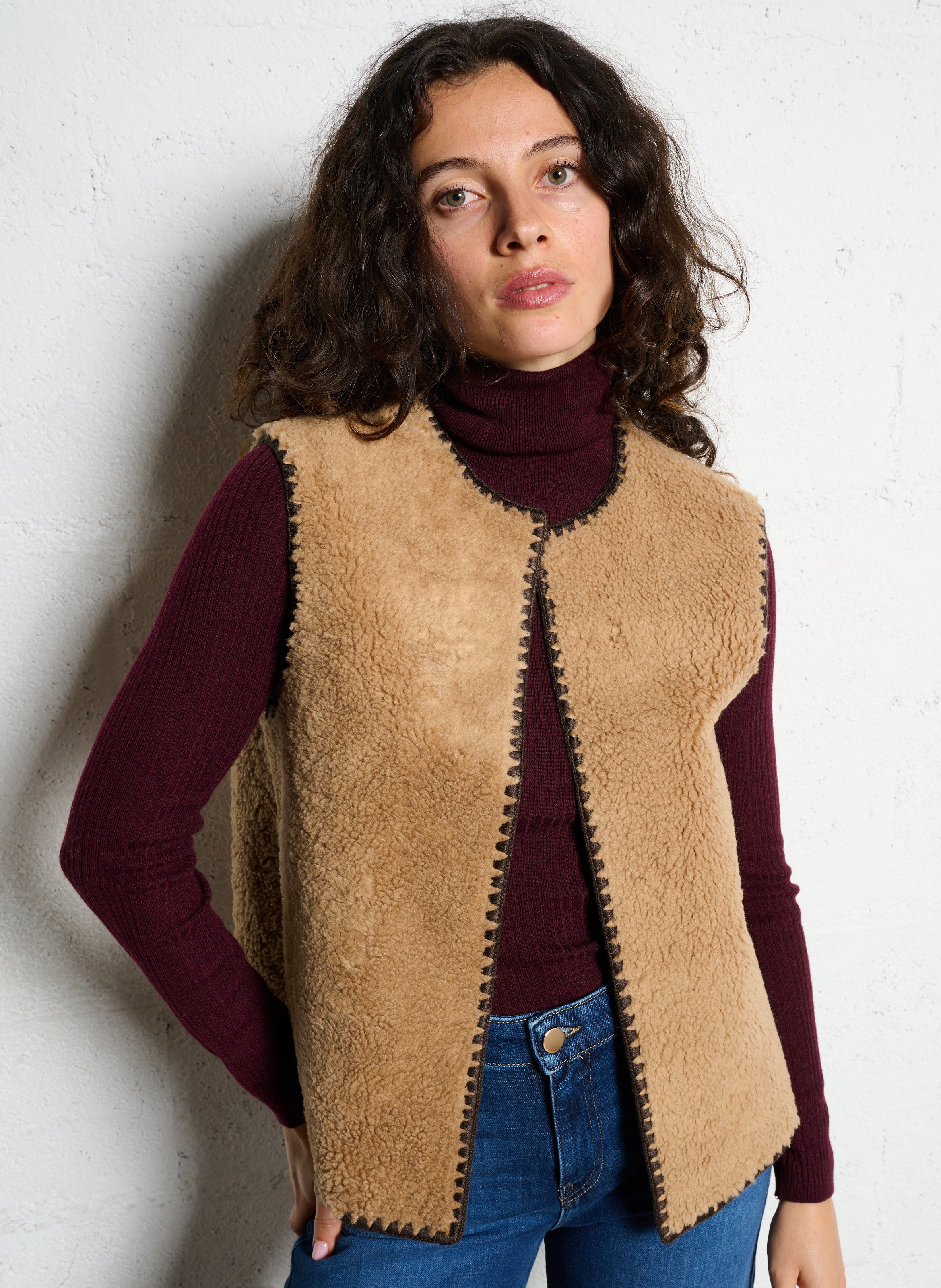 Veste col rond en sherpa SUD EXPRESS Beige