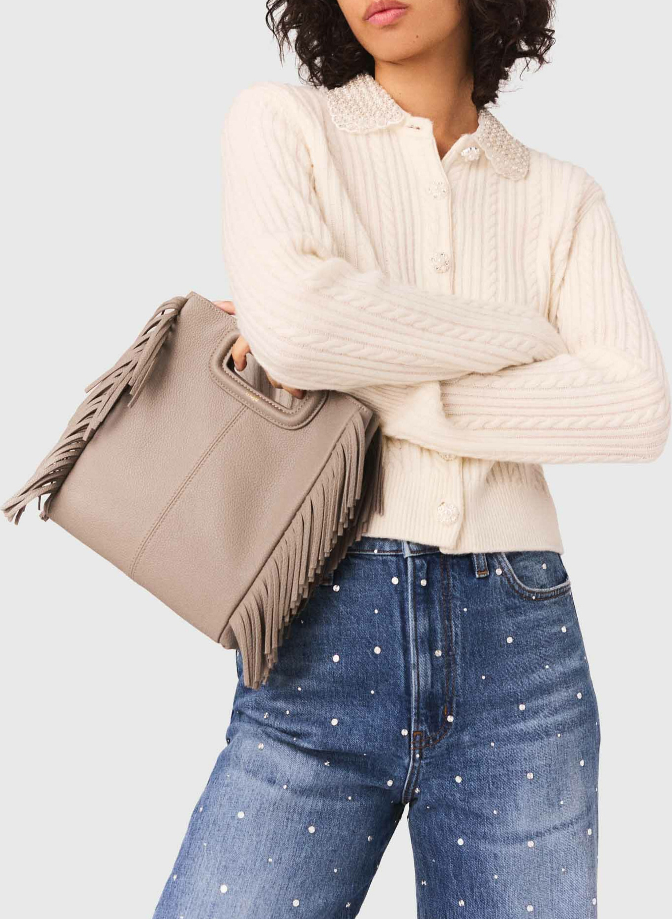 Cardigan in braided knit with rhinestones MAJE Beige