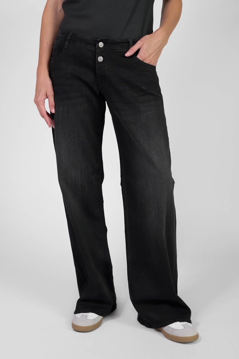Wide leg flare jeans, length 34 LE TEMPS DES CERISES Black