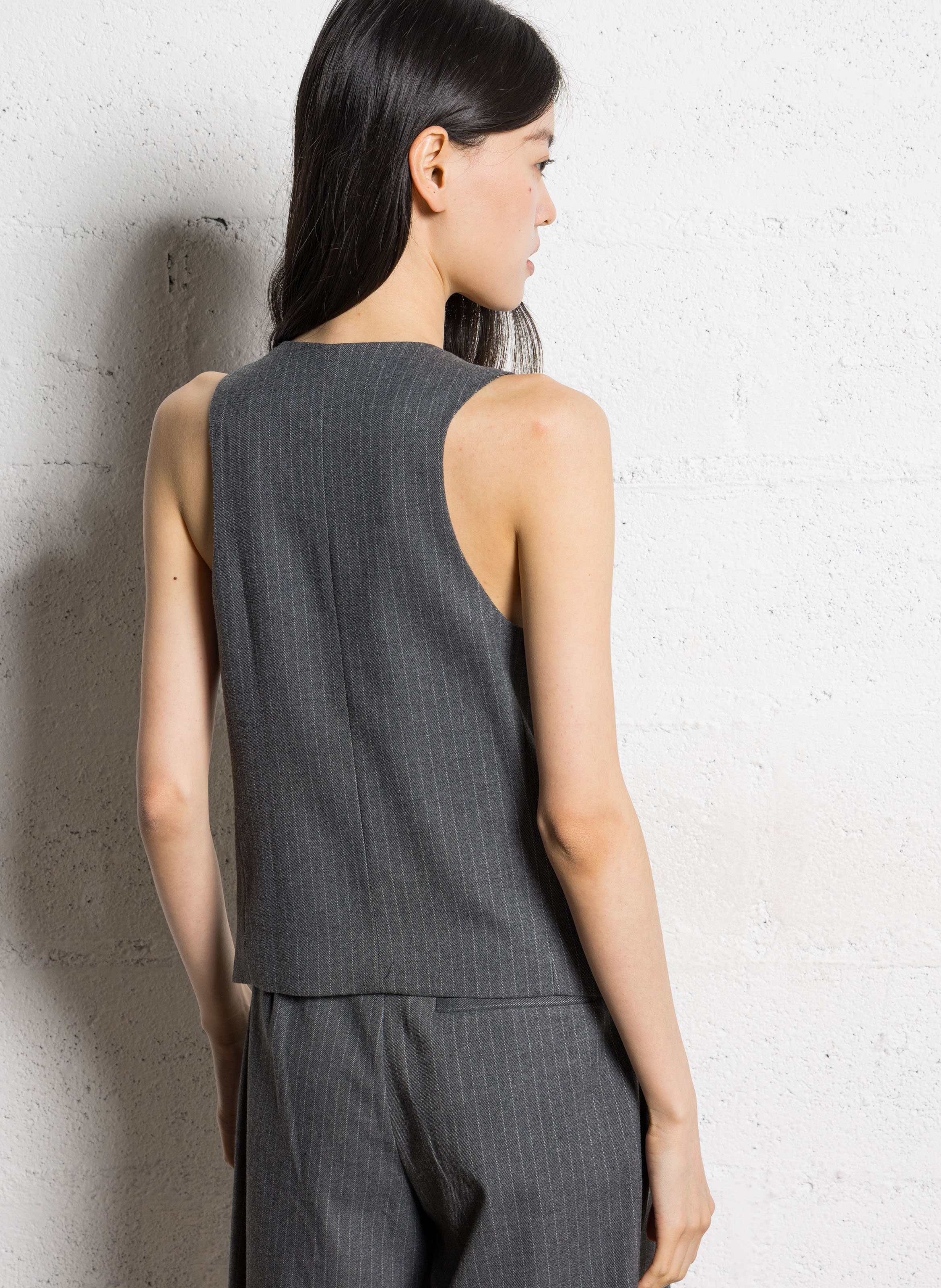 Fitted V-neck Striped Vest IKKS Grey