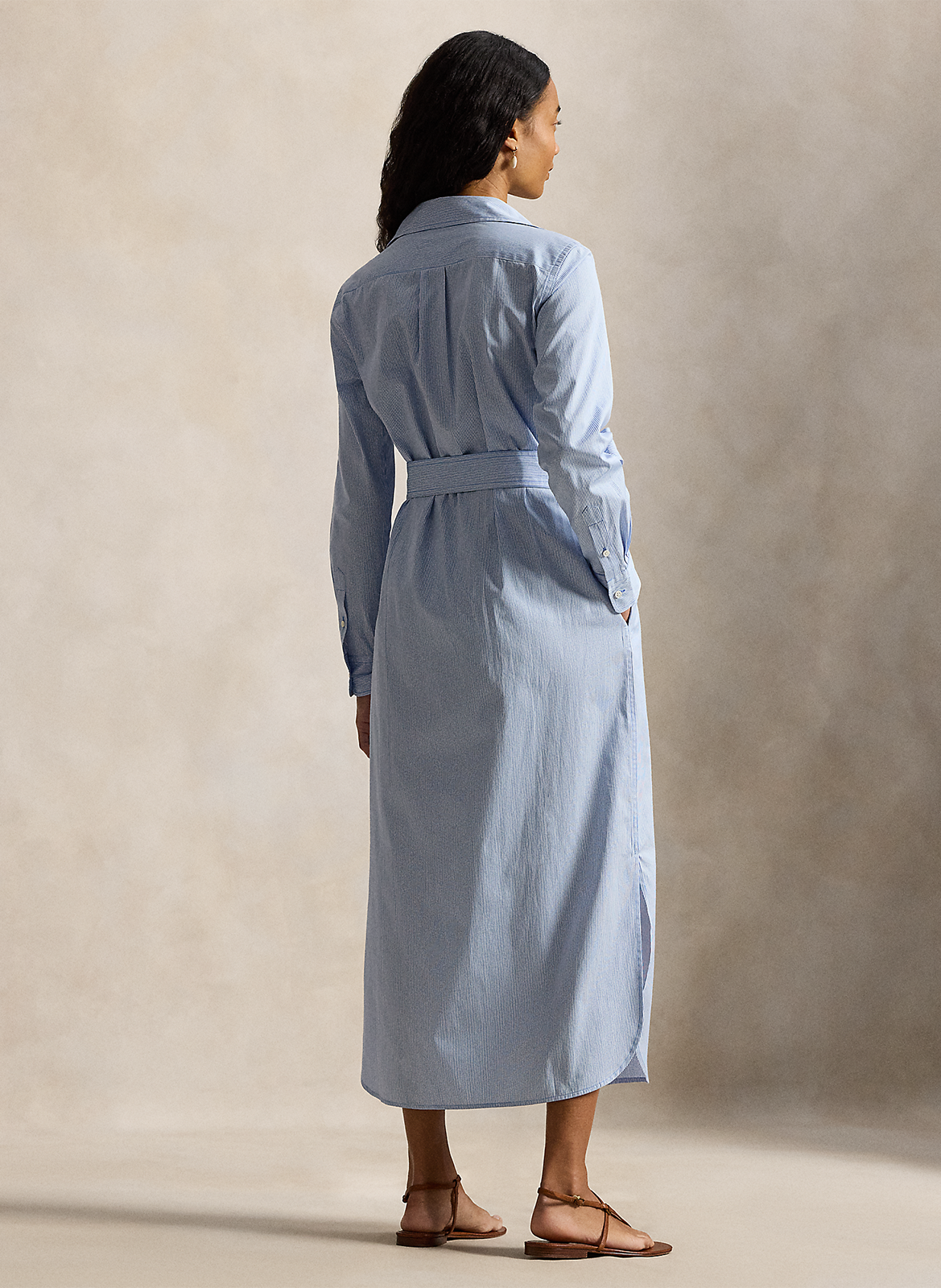 Langes Baumwollkleid mit klassischem Kragen POLO RALPH LAUREN Blau