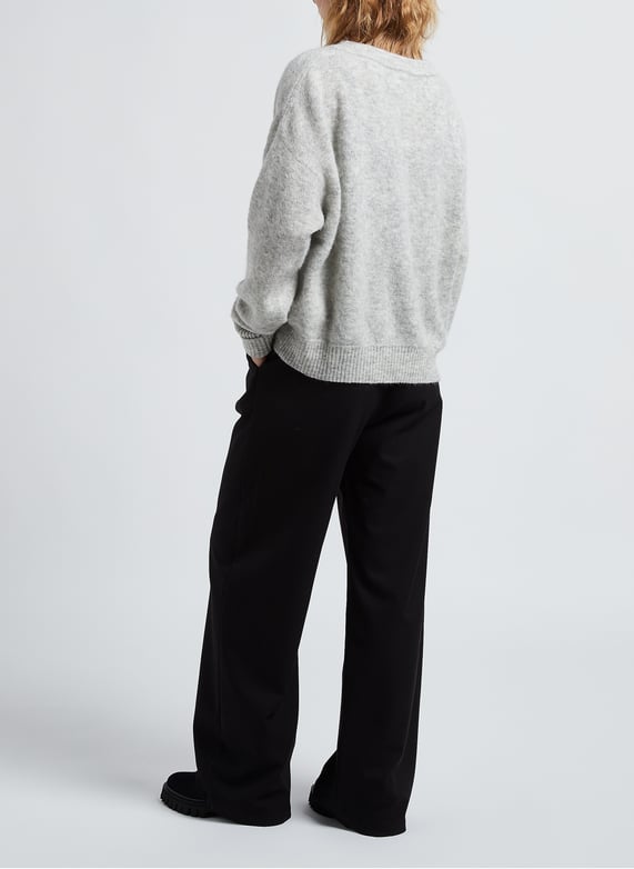 Pull gris fendue sur le côté col rond | FR Pull gris fendue sur le côté col rond | FR