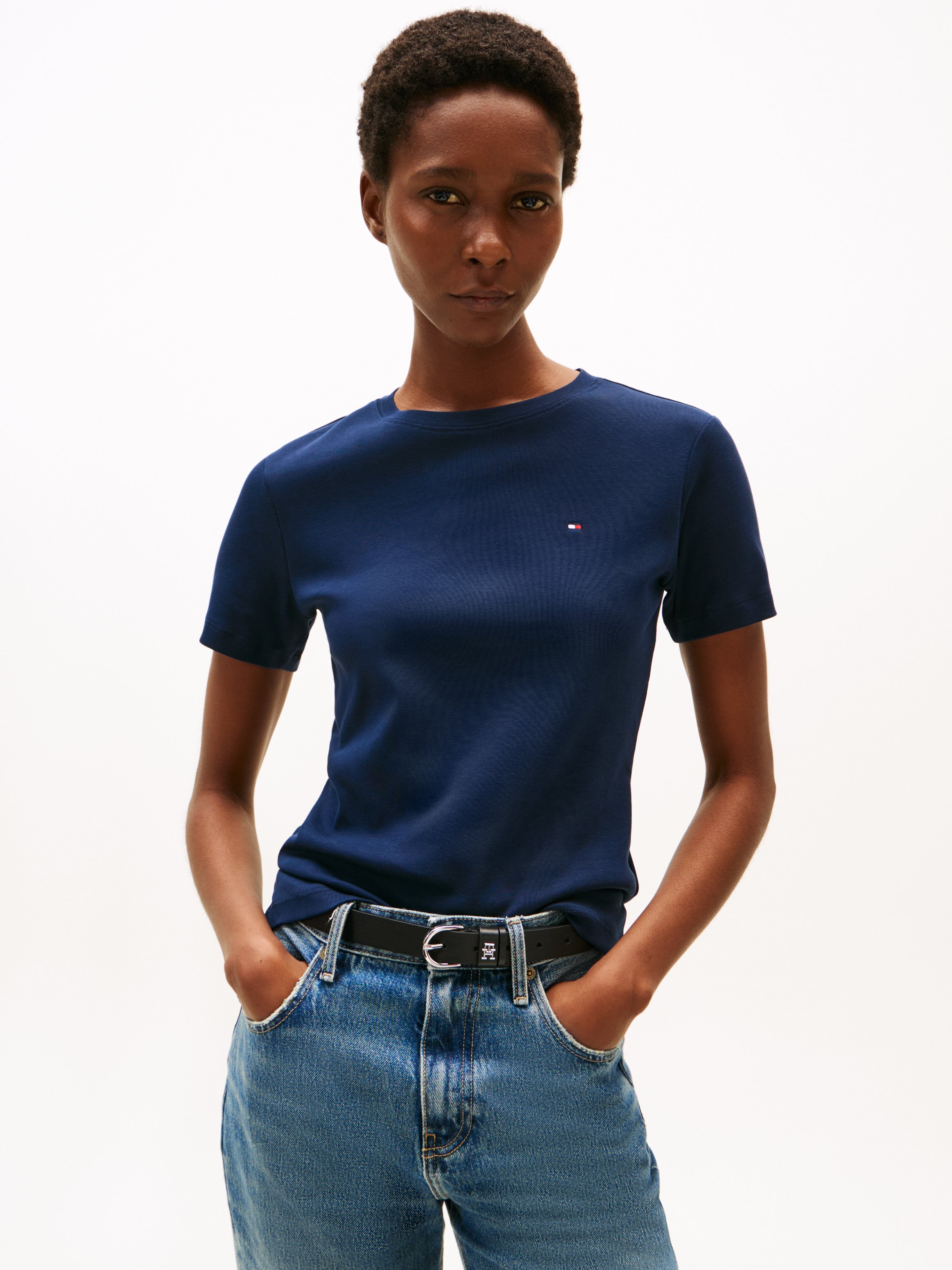 Tailliertes T-Shirt mit Streifen aus Baumwolle TOMMY HILFIGER