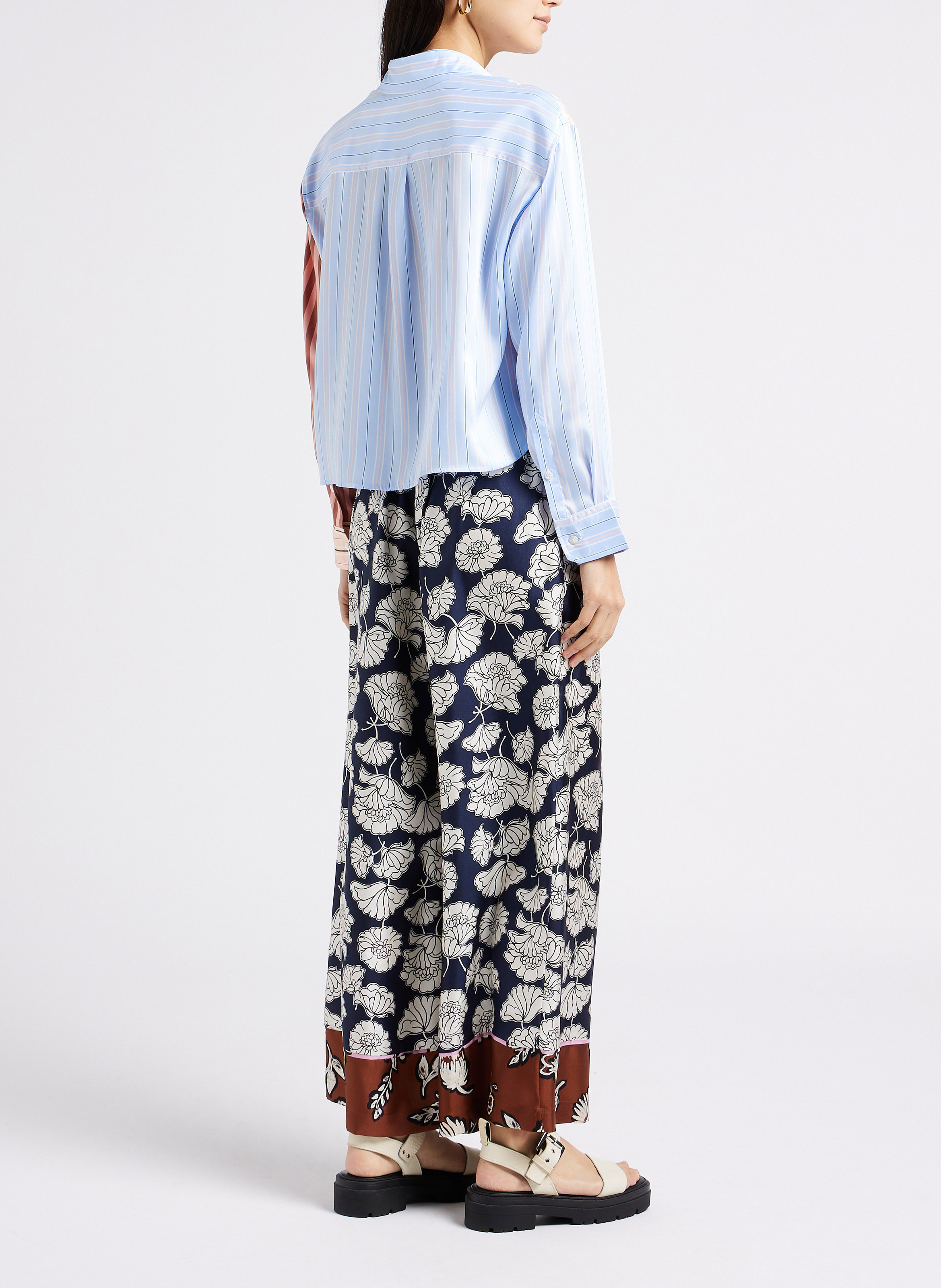 Straight floral print silk pants MAX MARA WEEK END Blue