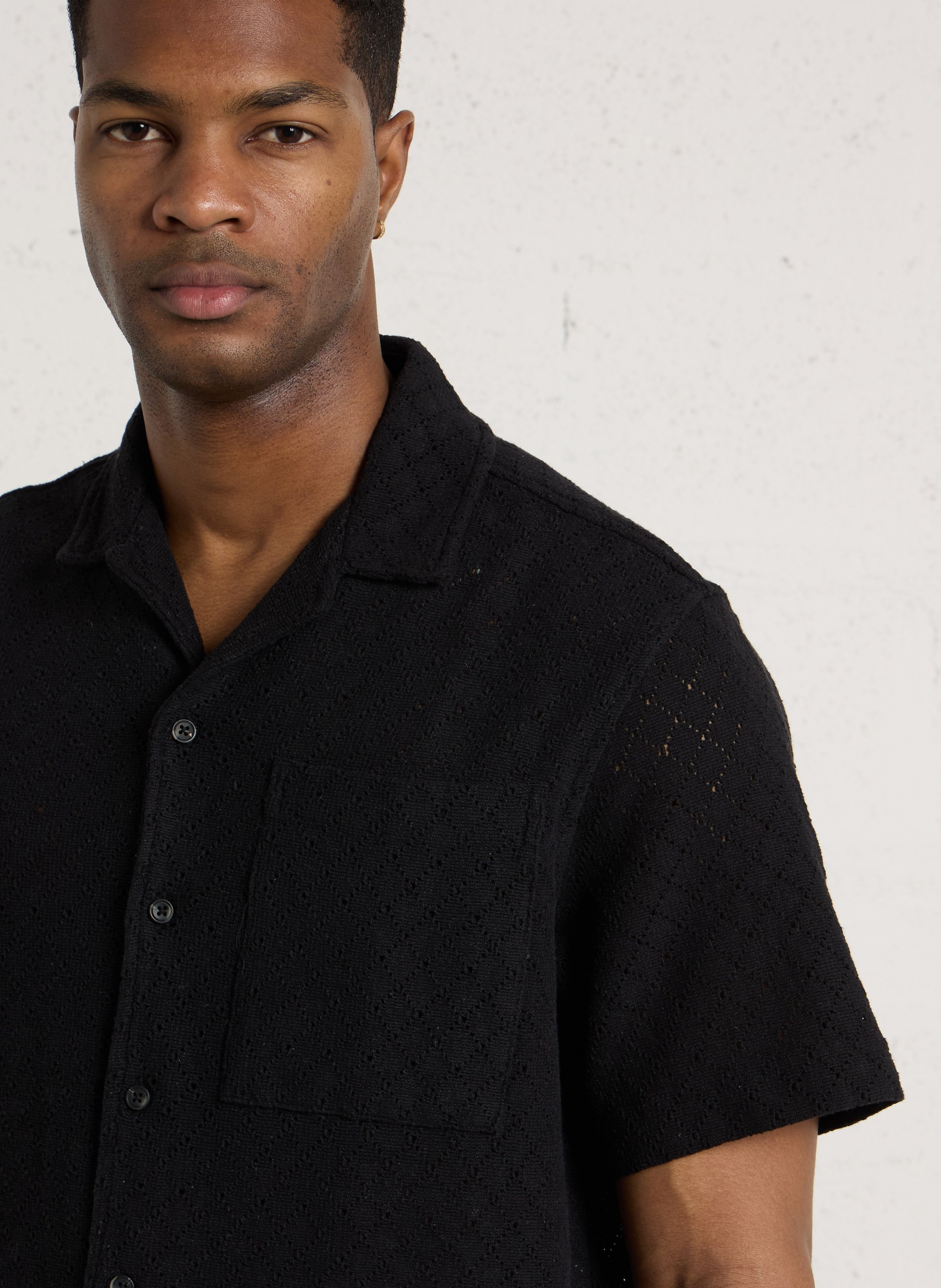 Chemise col classique manches contrastantes en coton SOLID Black