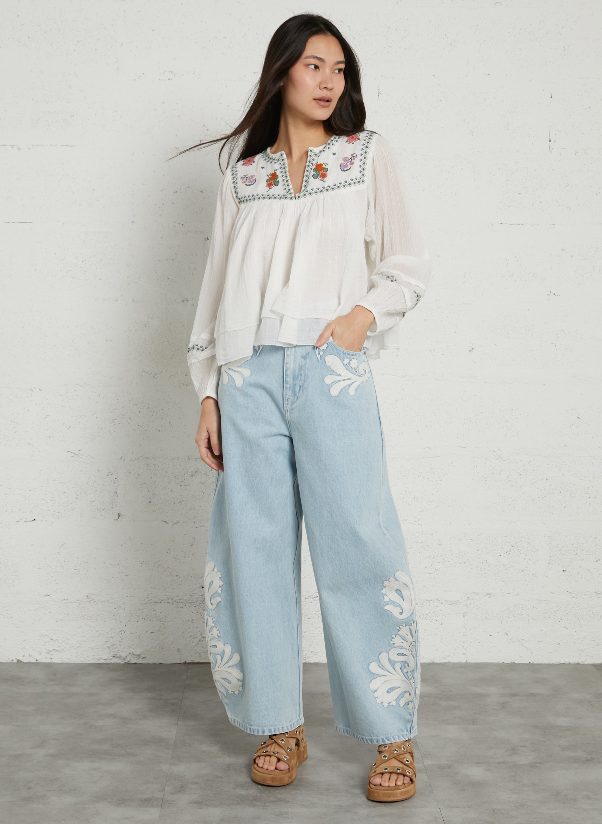 V-neck cotton blouse BERENICE White