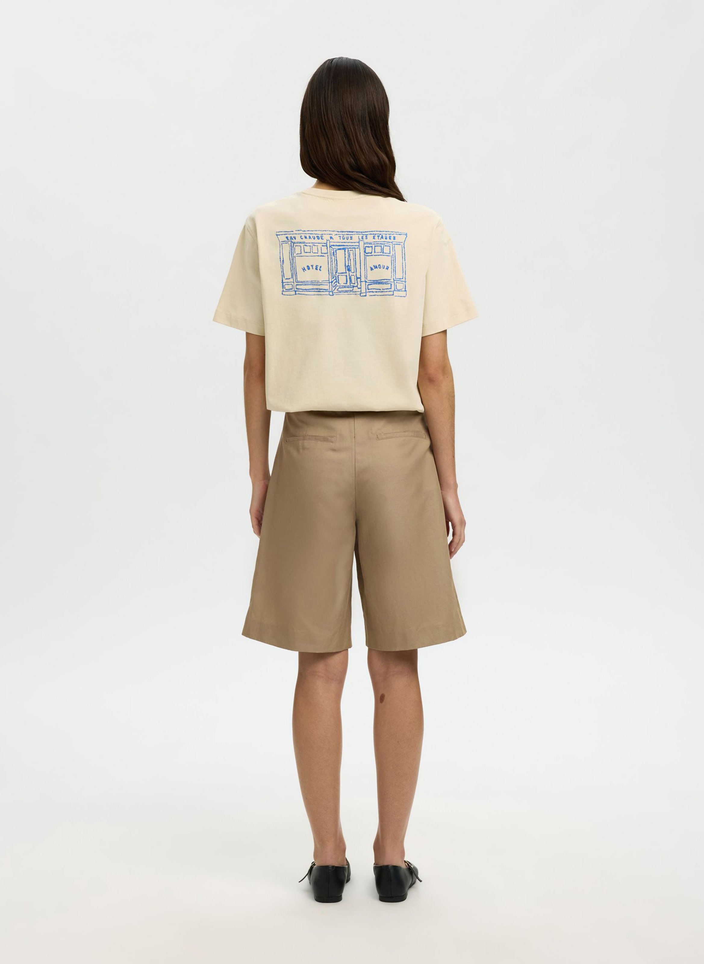 Round-neck organic cotton T-shirt SELECTED Beige