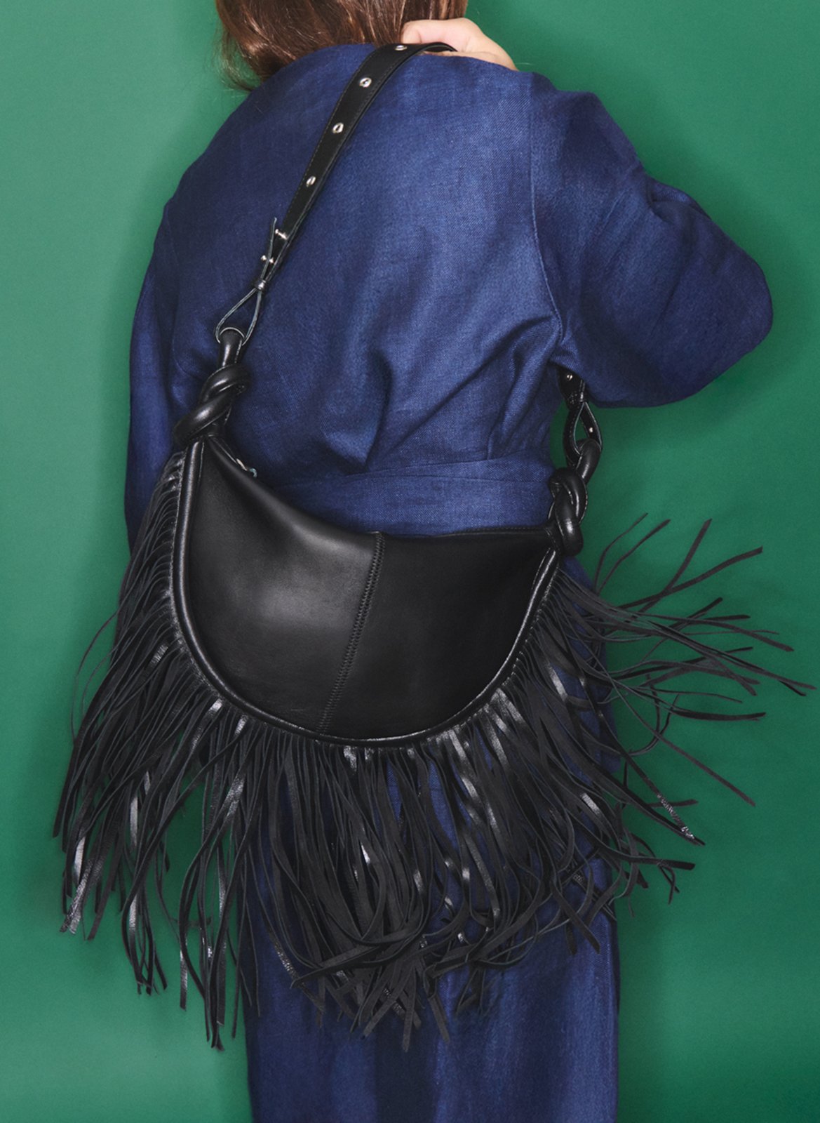 Half-moon leather blend bag CLARIS VIROT Black