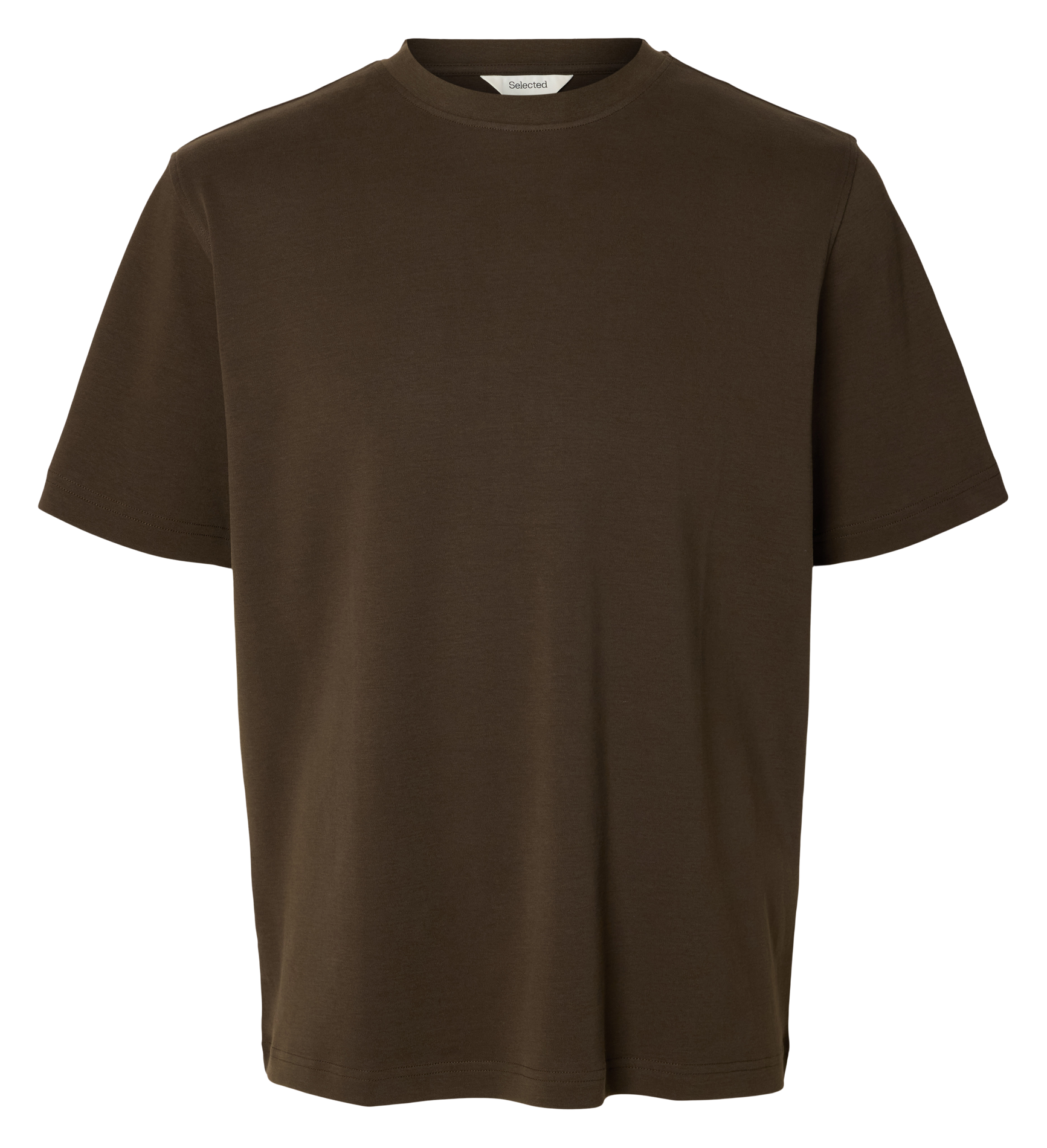 Straight-cut organic cotton T-shirt SELECTED Brown
