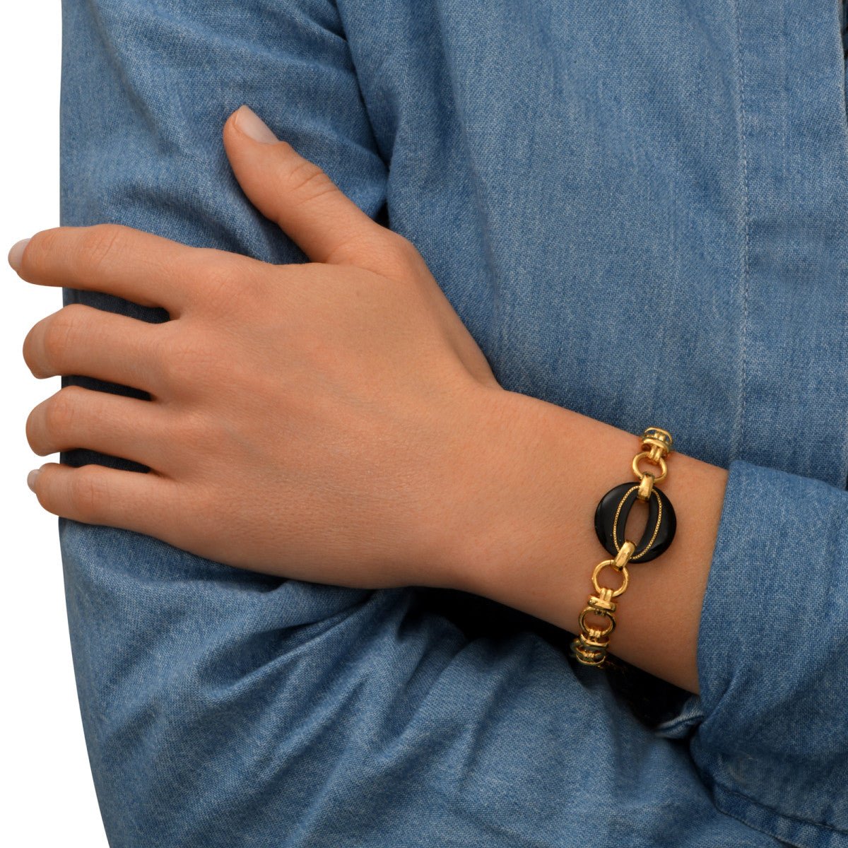 Gold metal chain bracelet with gold-plated resin link | Black SATELLITE PARIS Women