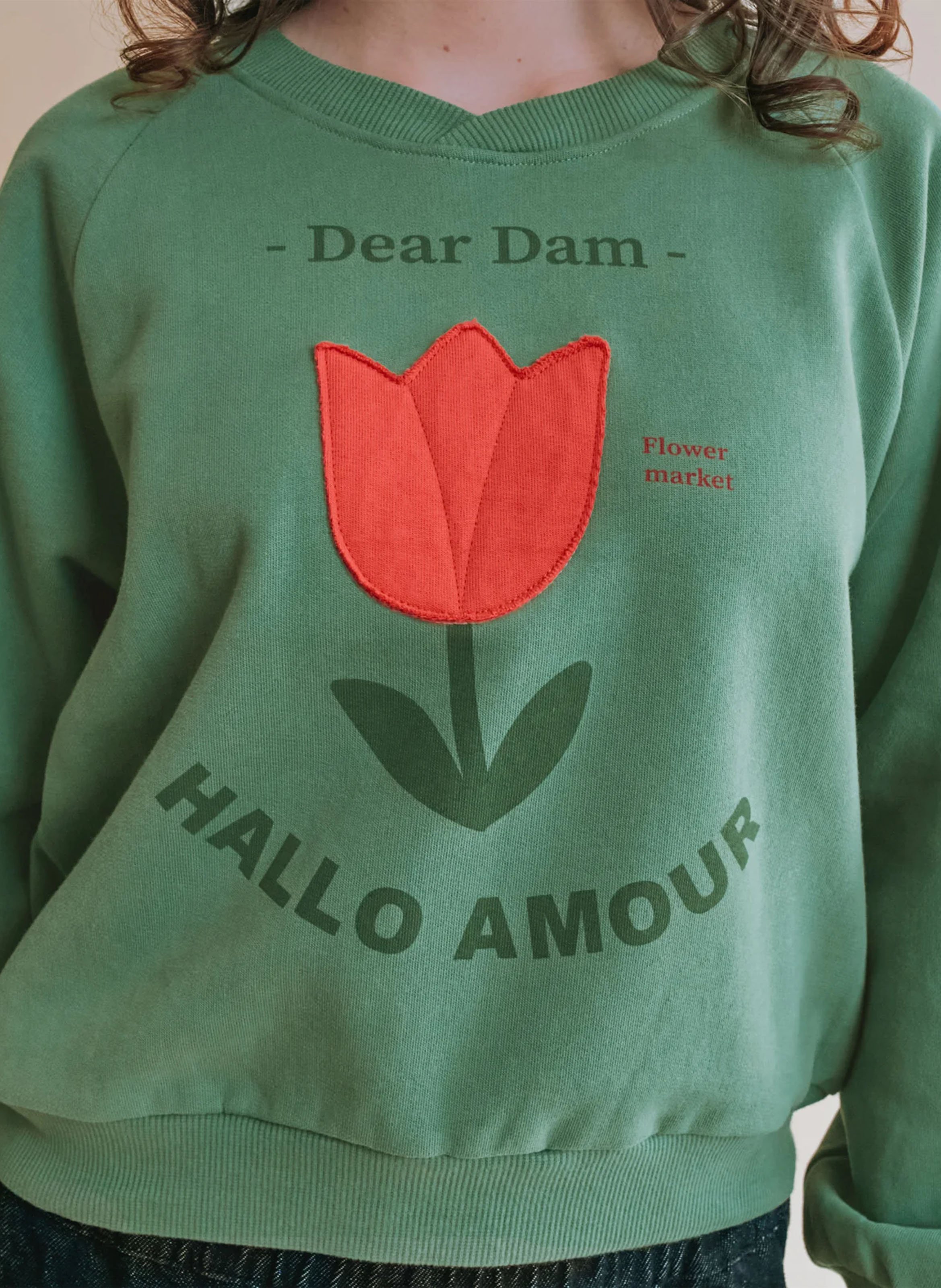 Sweat oversize col rond en coton bio imprimé EMILE ET IDA Vert