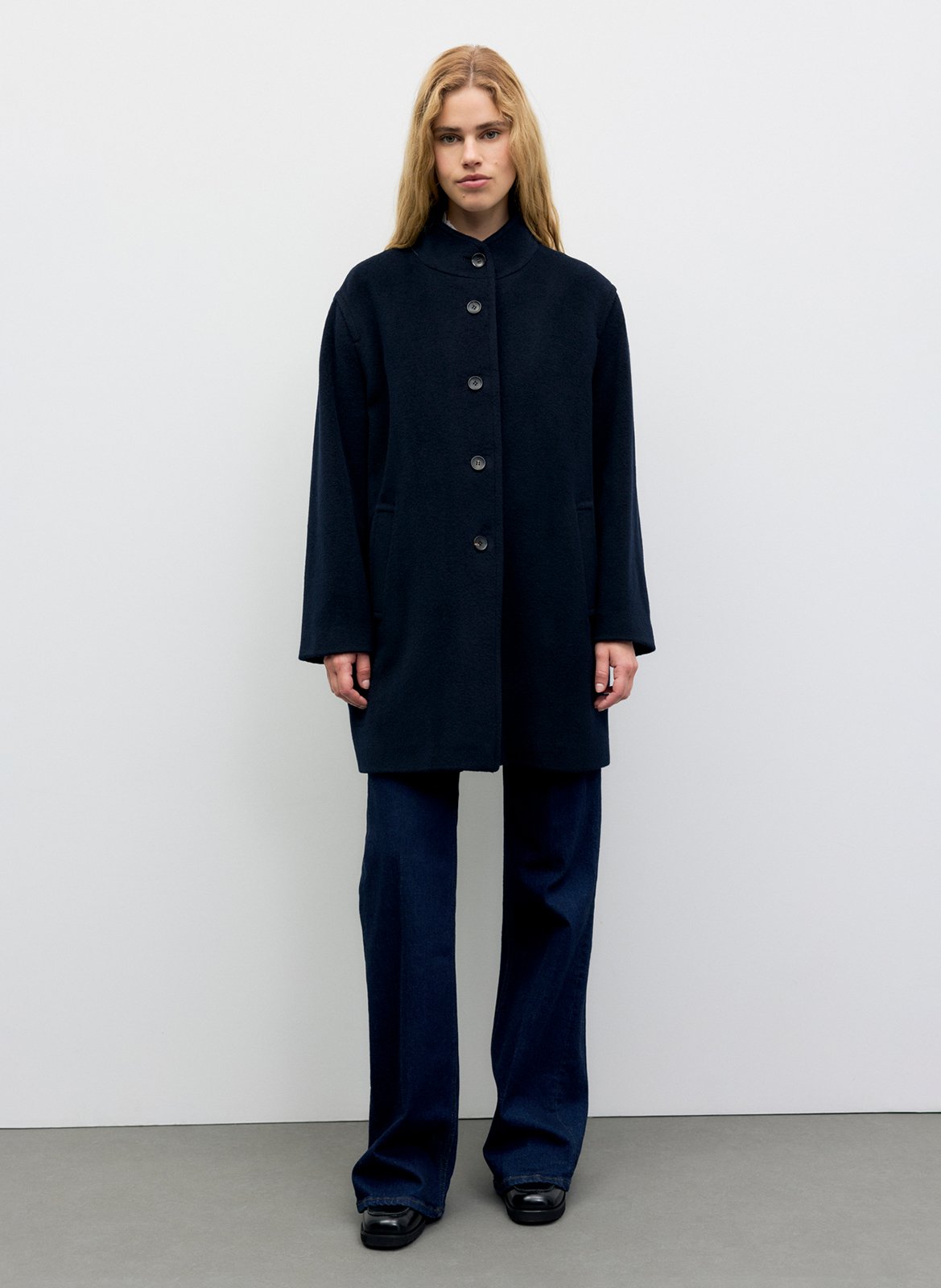 Manteau droit col montant en laine et angora GERARD DAREL Bleu
