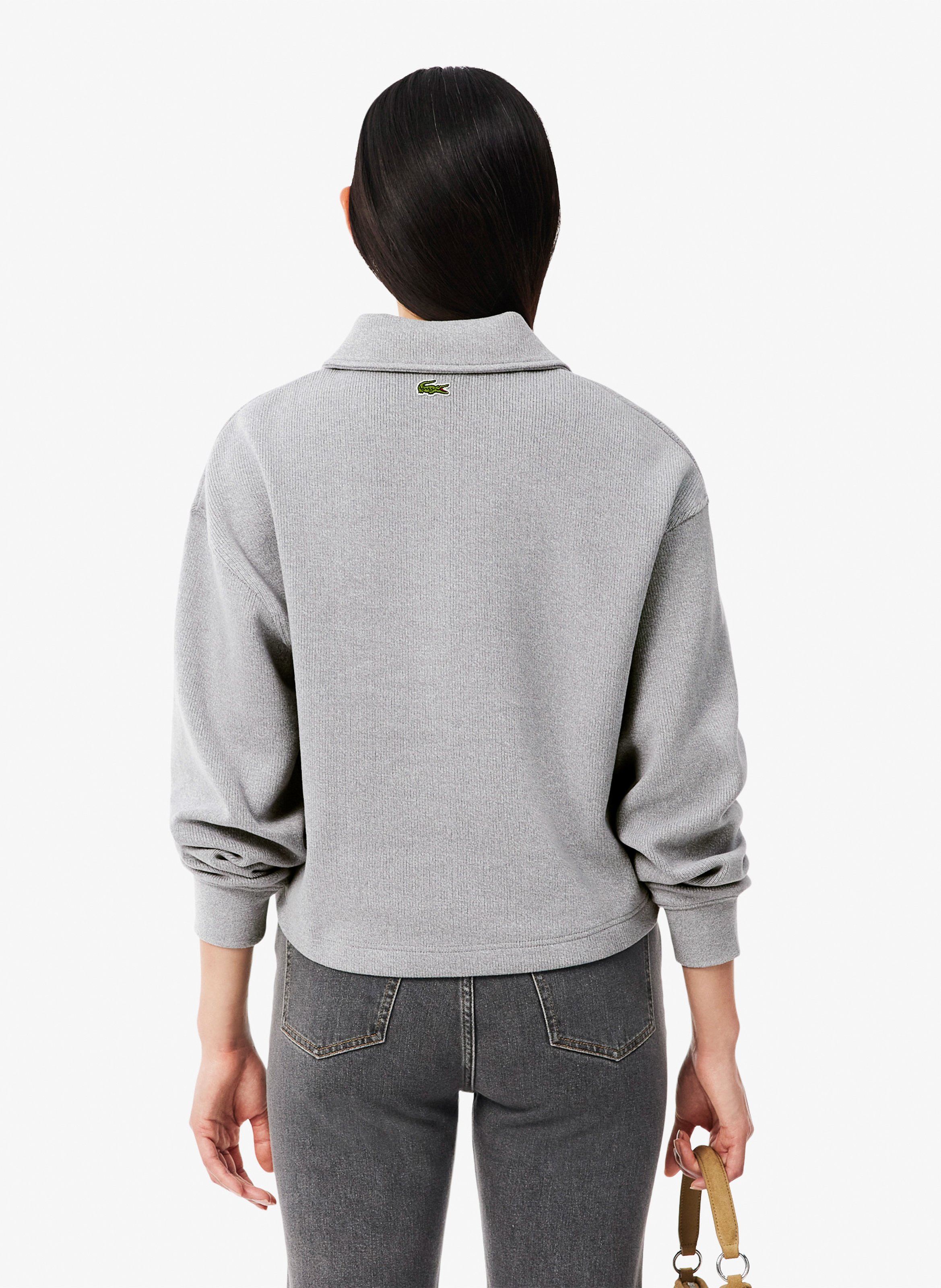 Oversized sweatshirt with ribbed polo collar in blended cotton LACOSTE Grey