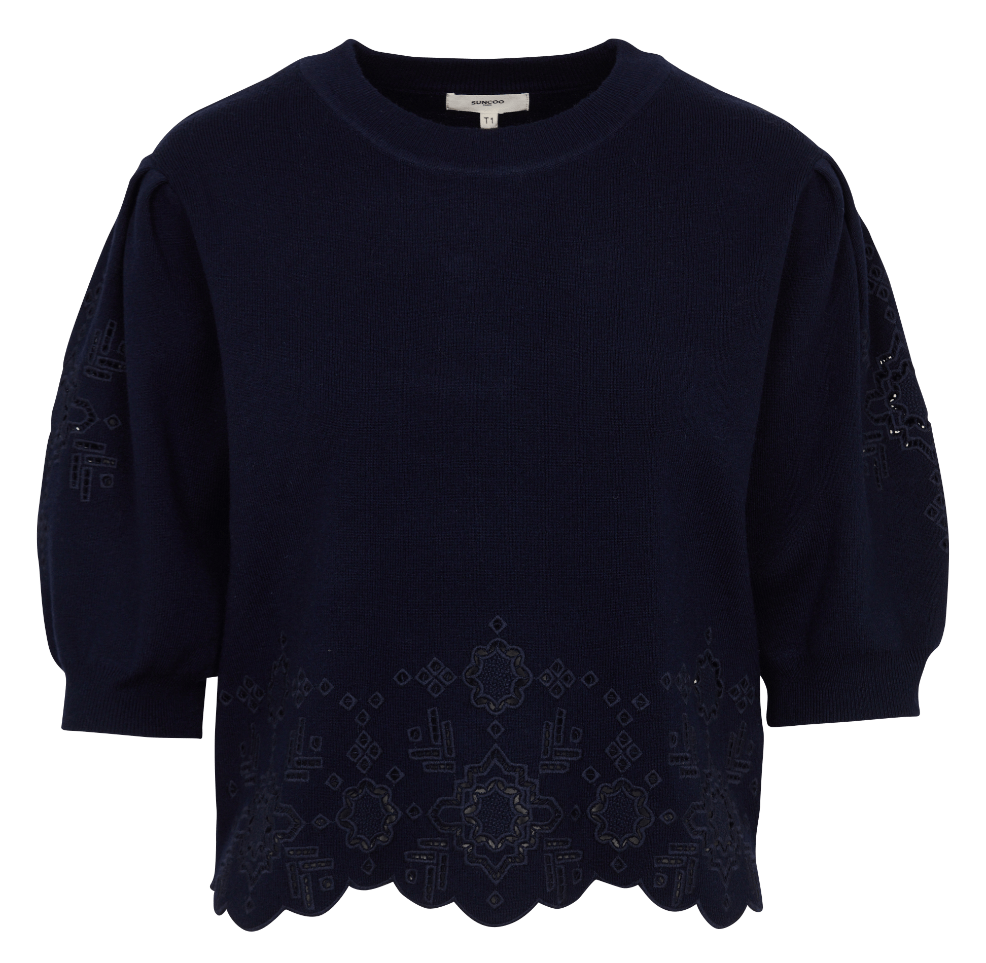 Straight Fit Short Sleeves Sweater SUNCOO Blue