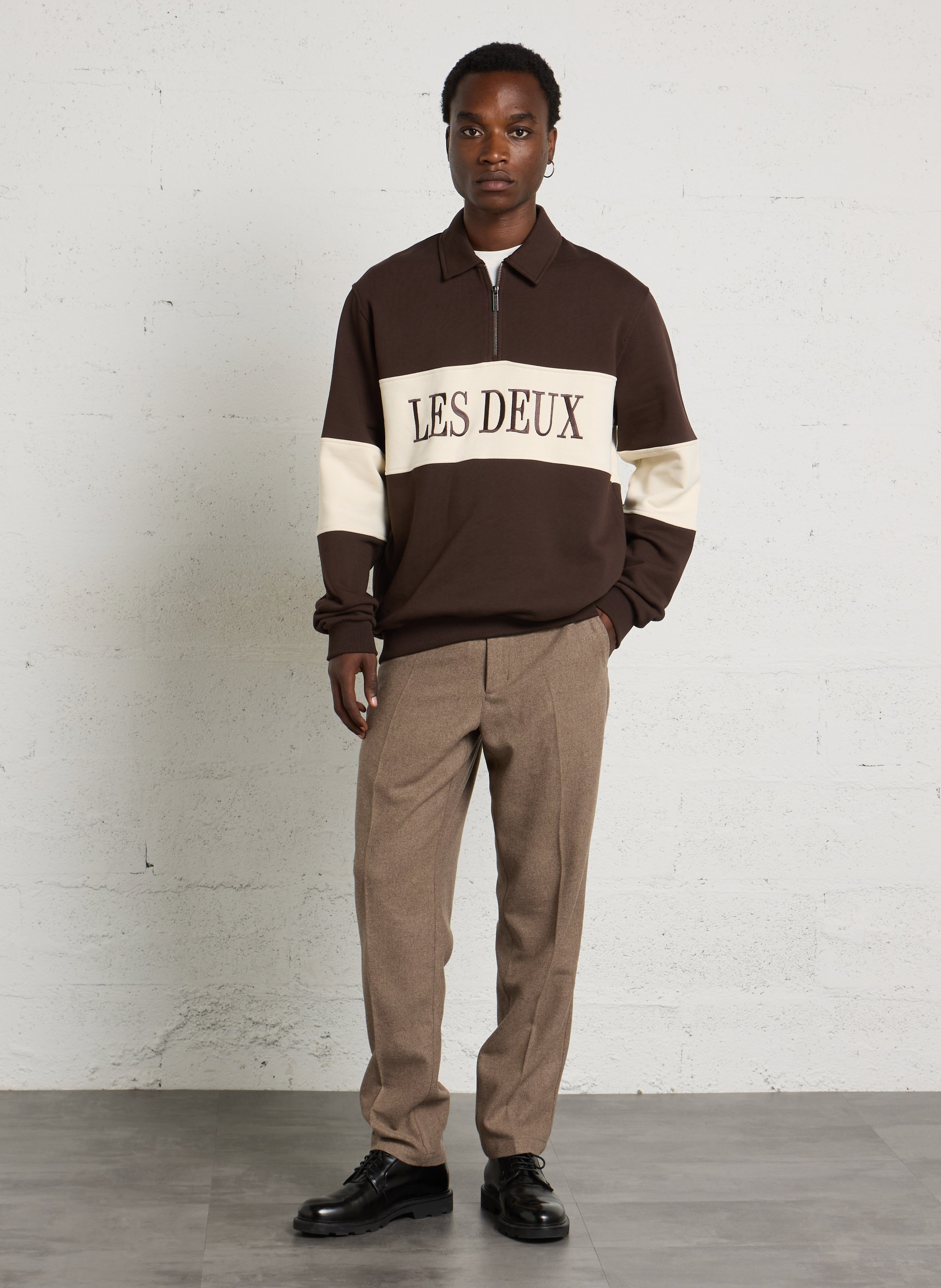 Sweat brodé bi-color en coton bio LES DEUX Marron