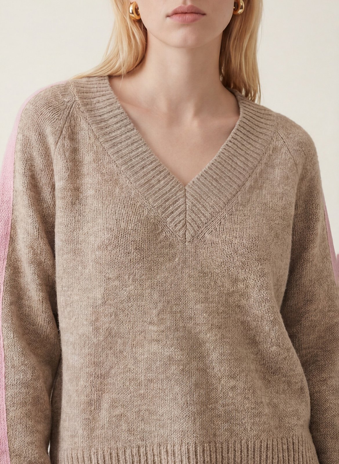 Pull droit col v en laine mélangée KOOKAI Beige