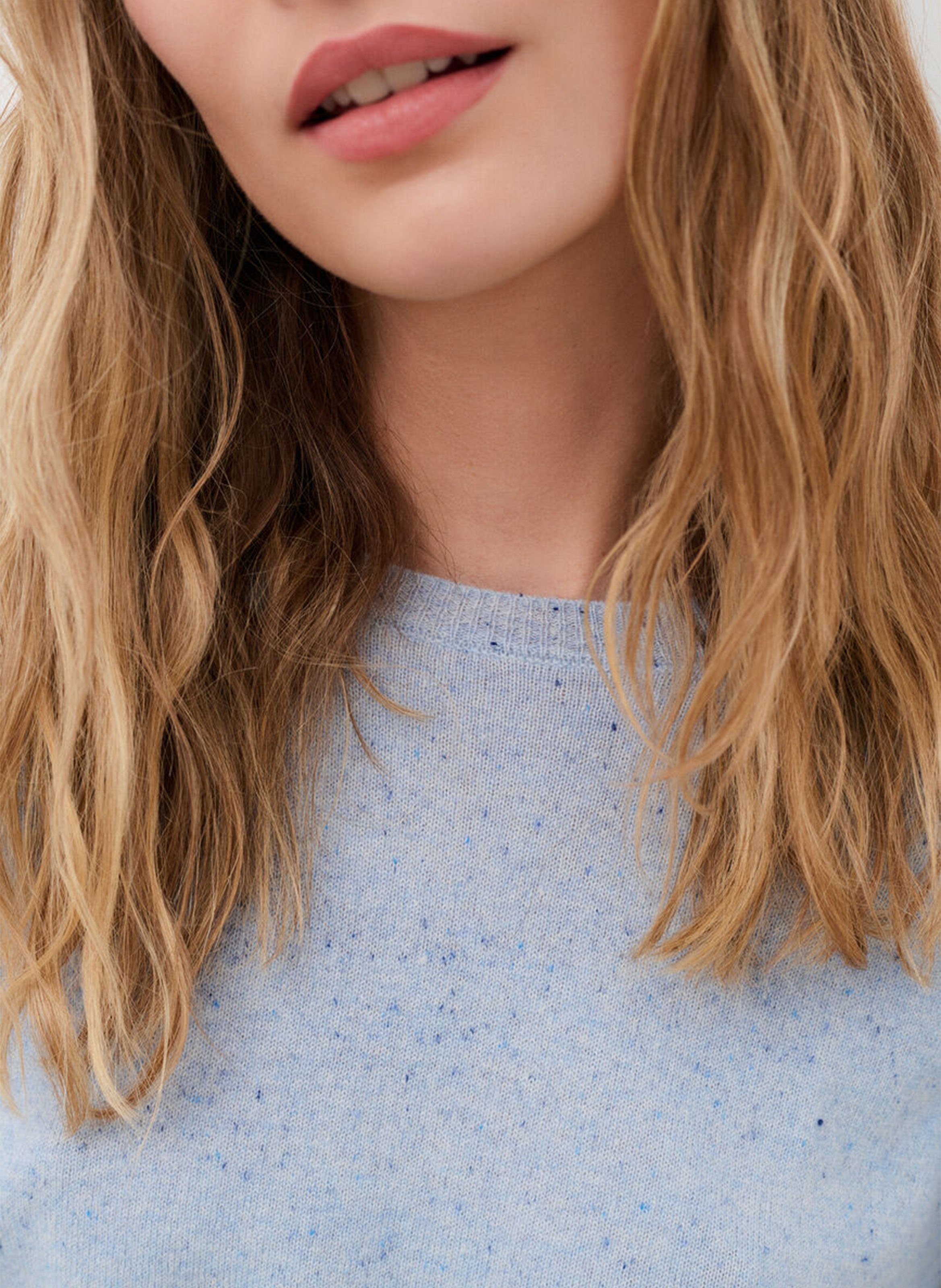 Plain round-neck marled cashmere jumper CAROLL Blue