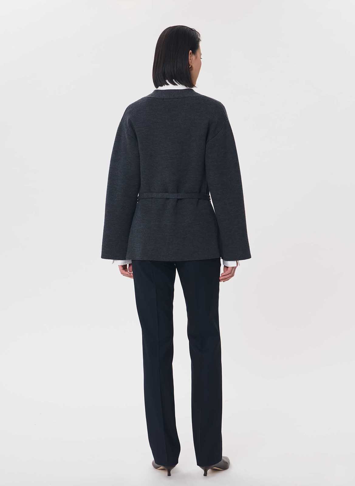 Lange Wickelstrickjacke aus Wollmischung TARA JARMON Grau