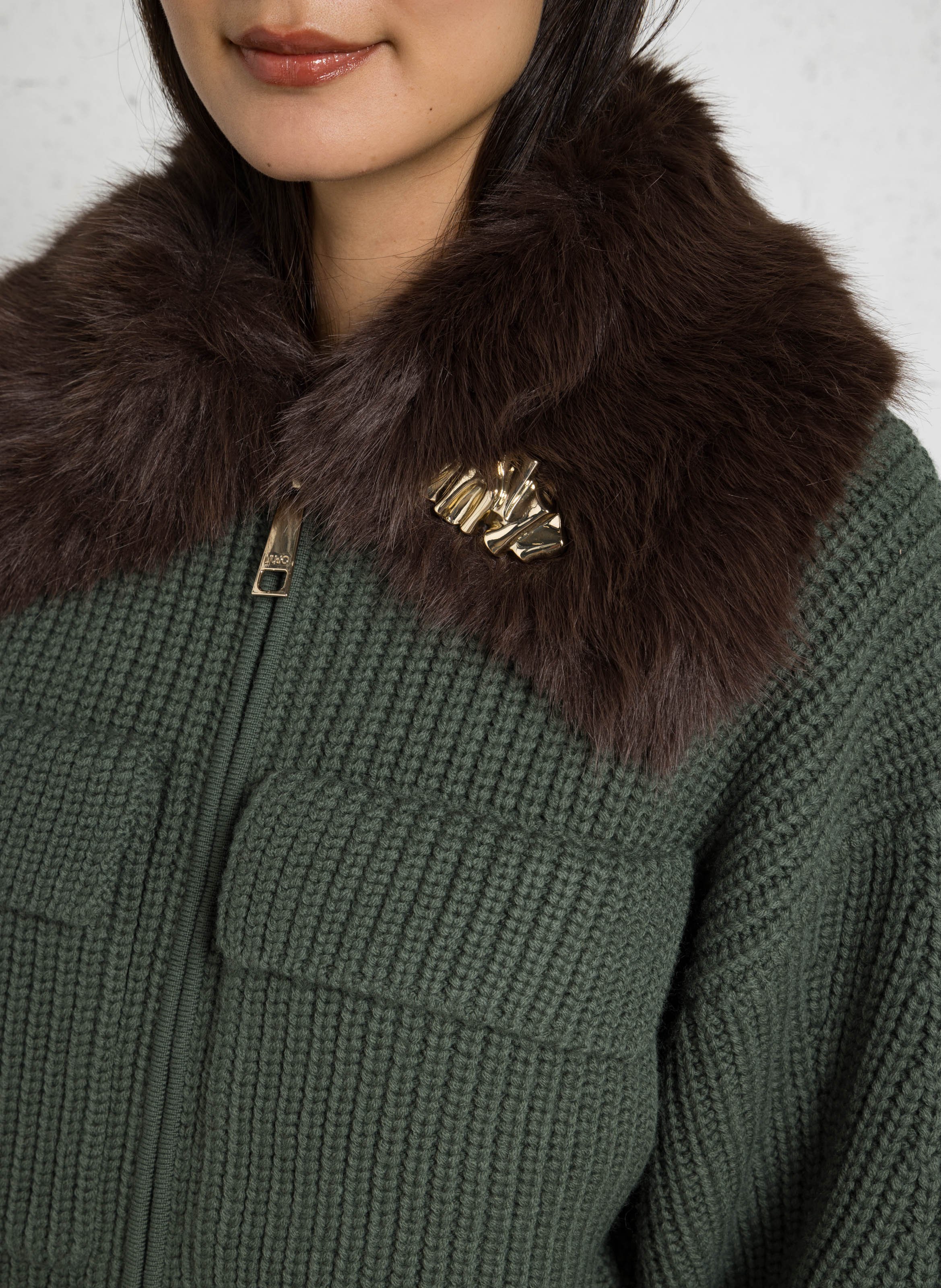 Gilet col en fourrure en laine mélangée LIU JO Vert