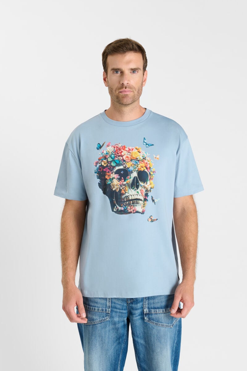 Printed round-neck T-shirt LE TEMPS DES CERISES Blue
